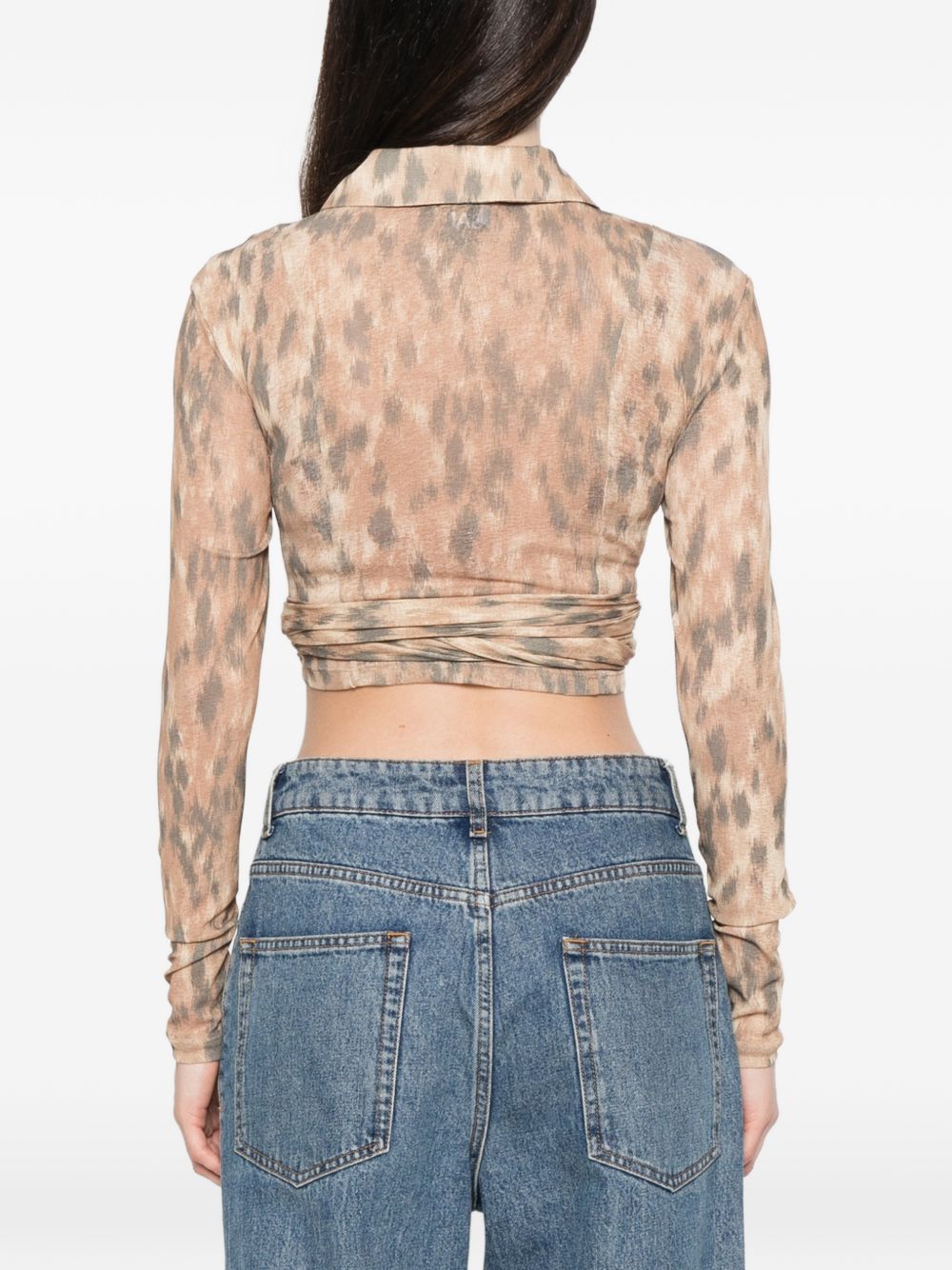 GANNI Blusa con stampa animalier e lacci in vita 