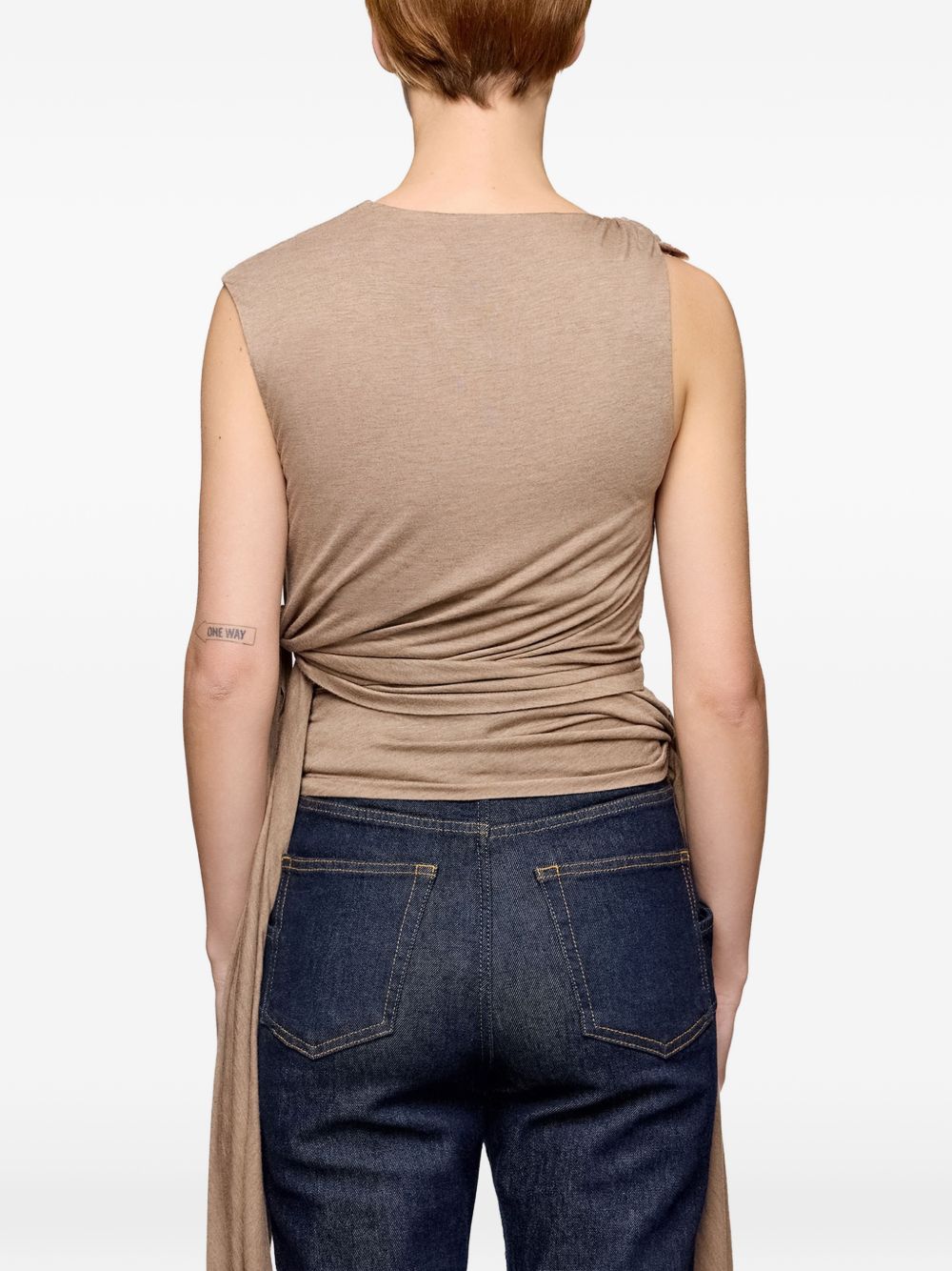 GANNI Top beige con lacci 
