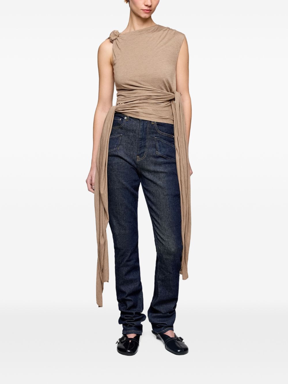 GANNI Top beige con lacci 