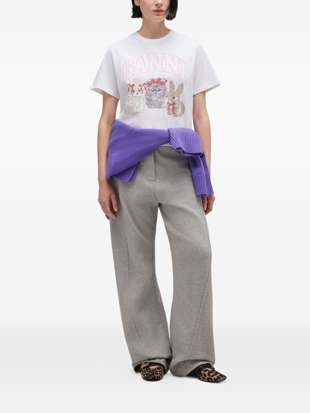GANNI T-shirt in cotone con stampa animali 