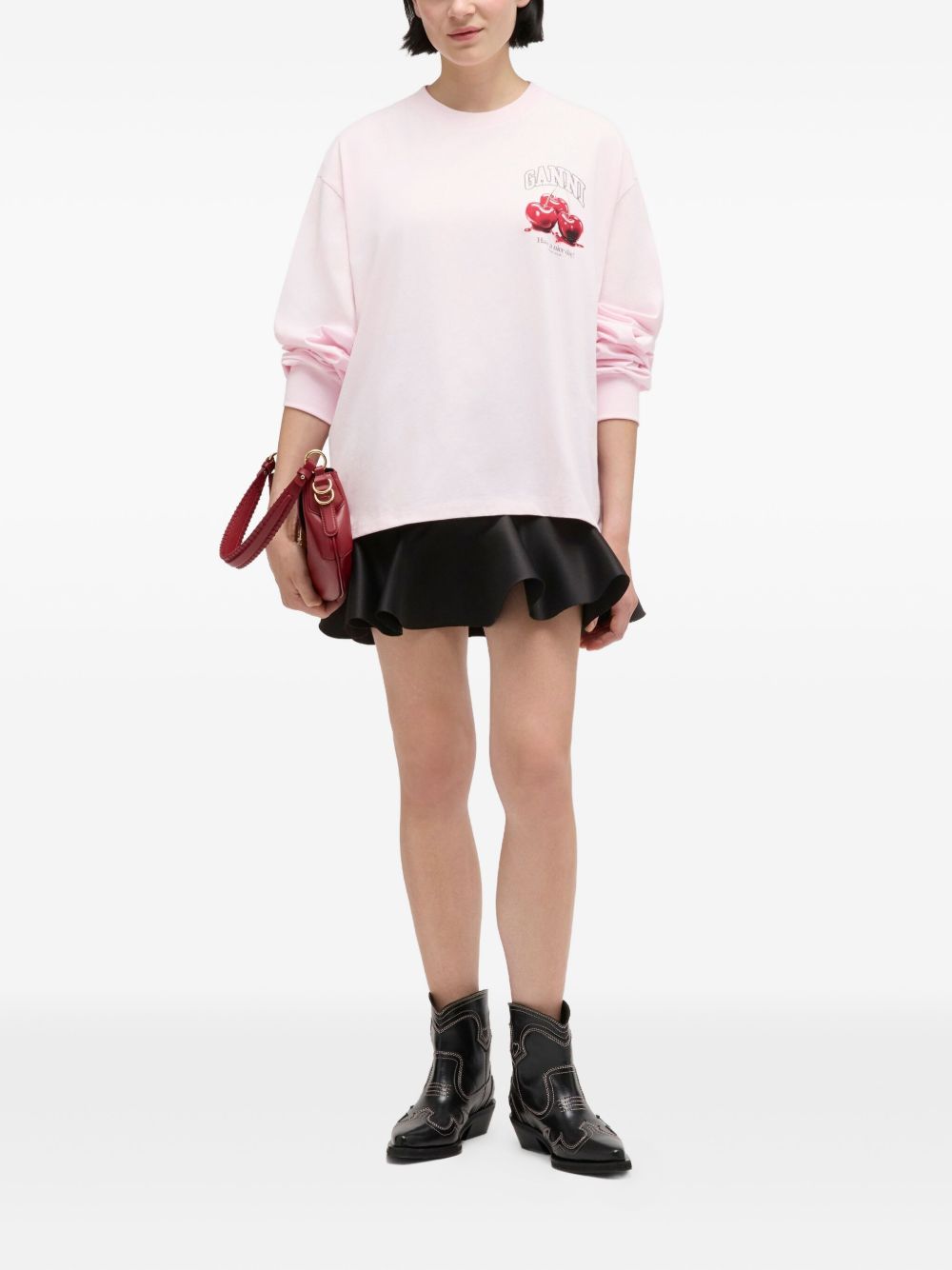 GANNI T-shirt con stampa grafica rosa chiaro 