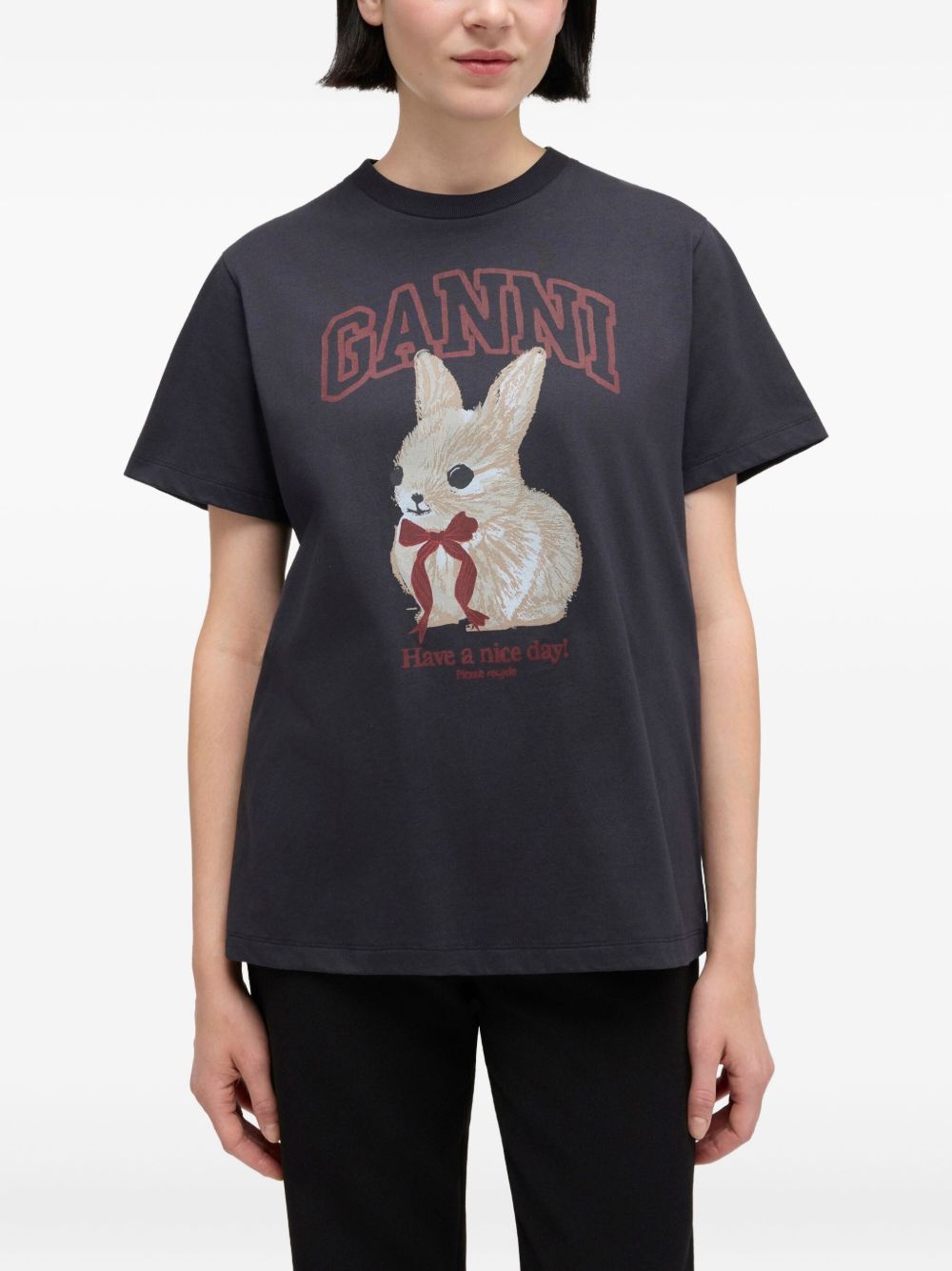 GANNI T-shirt in cotone con stampa coniglio 