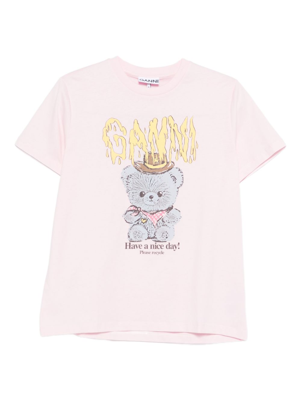 GANNI T-shirt rosa con stampa teddy 