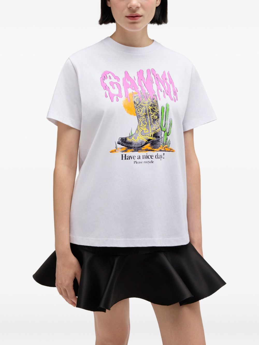 GANNI T-shirt bianca con stampa stivale 