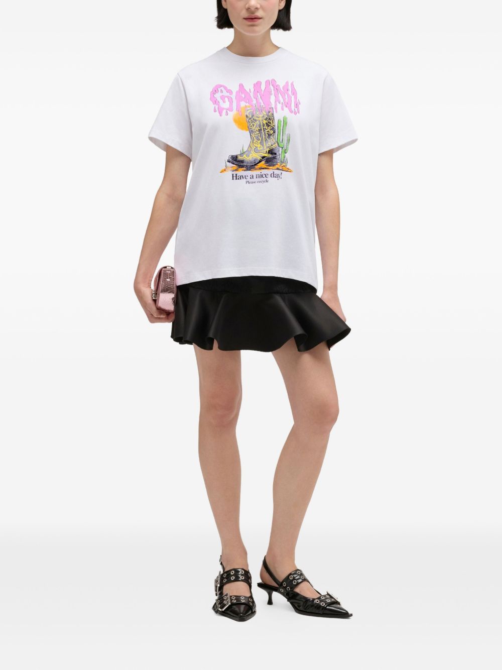 GANNI T-shirt bianca con stampa stivale 
