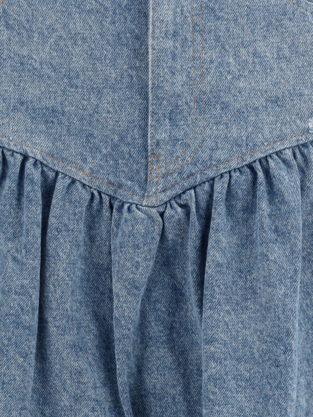 GANNI Gonna midi in denim di cotone con dettaglio cucitura combinata e increspature 