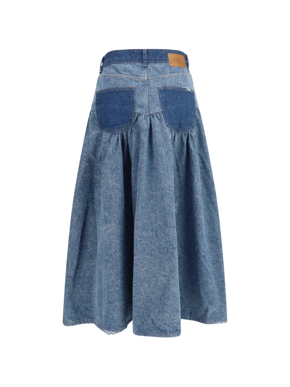 GANNI Gonna midi in denim di cotone con dettaglio cucitura combinata e increspature 