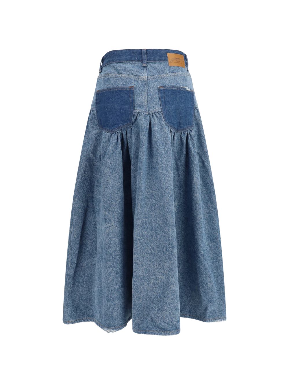 GANNI Gonna midi in denim di cotone con dettaglio cucitura combinata e increspature 