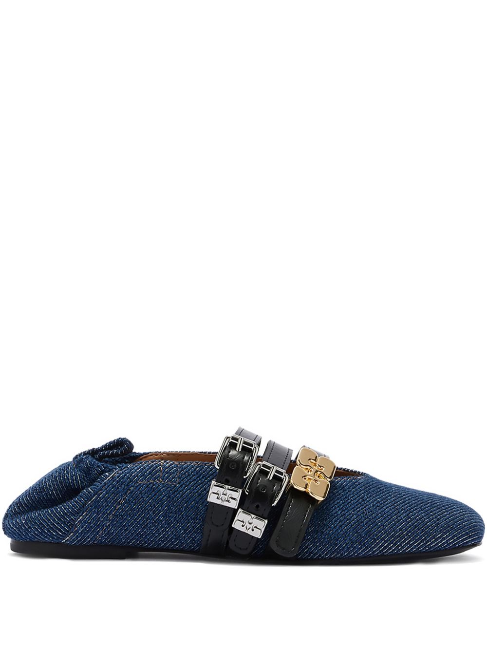 GANNI Ballerine in denim con tre chiusure 
