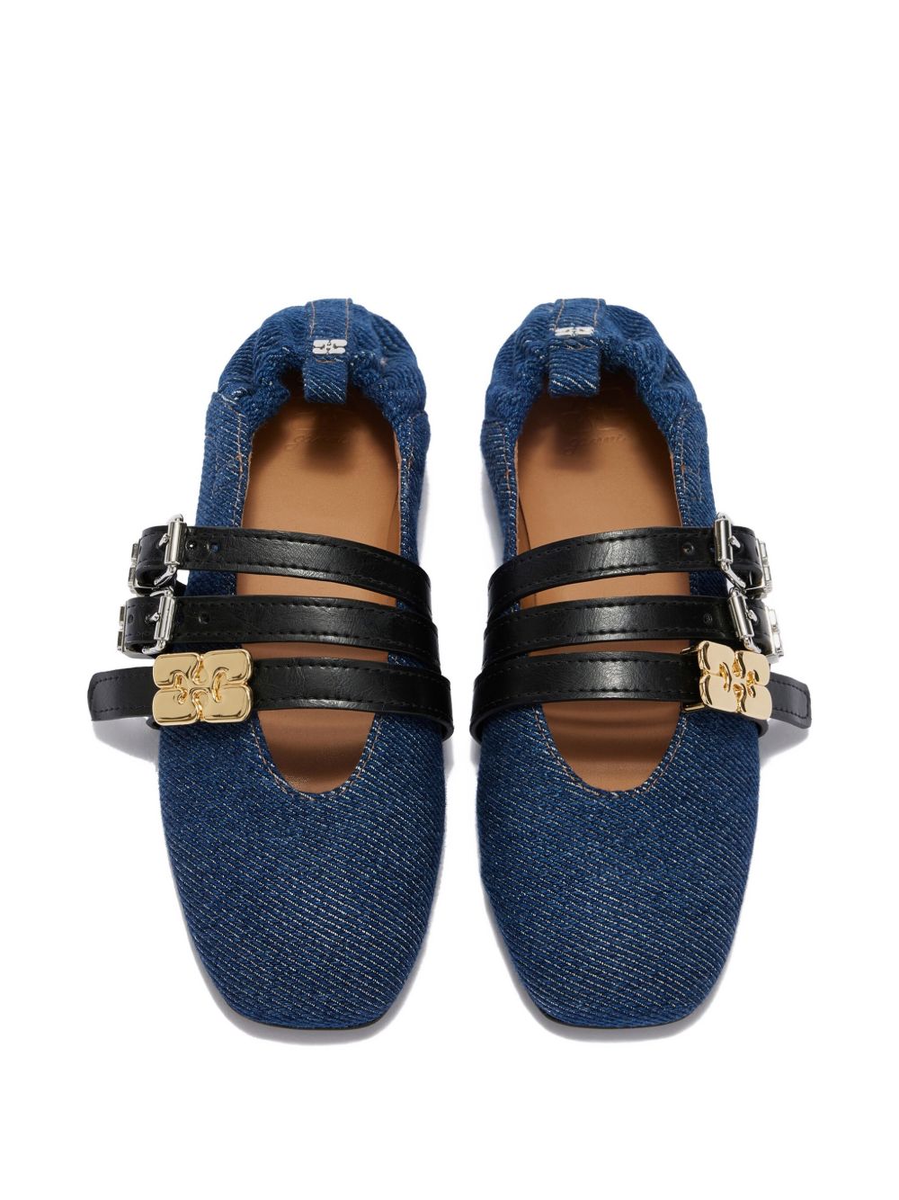 GANNI Ballerine in denim con tre chiusure 