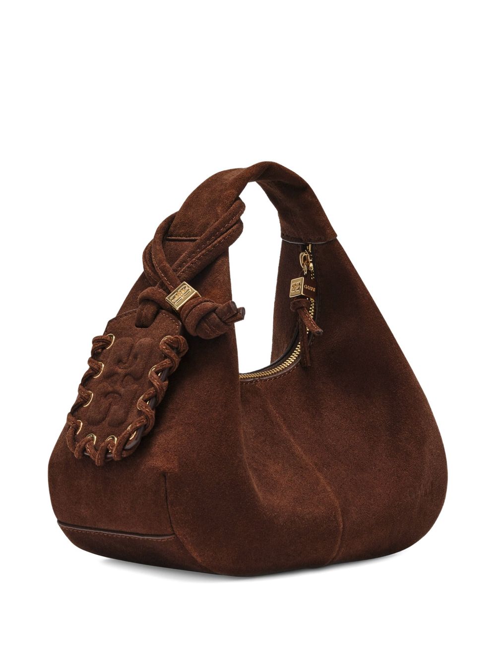 GANNI Borsa a mano Hobo mini in camoscio marrone 