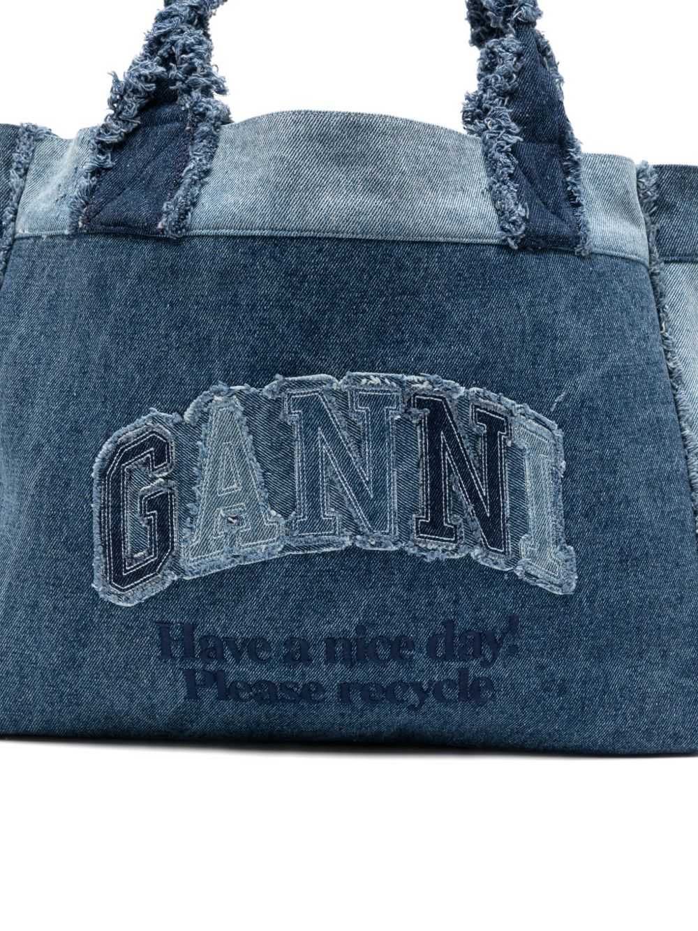 GANNI Borsa Shopping in denim di cotone blu con logo 