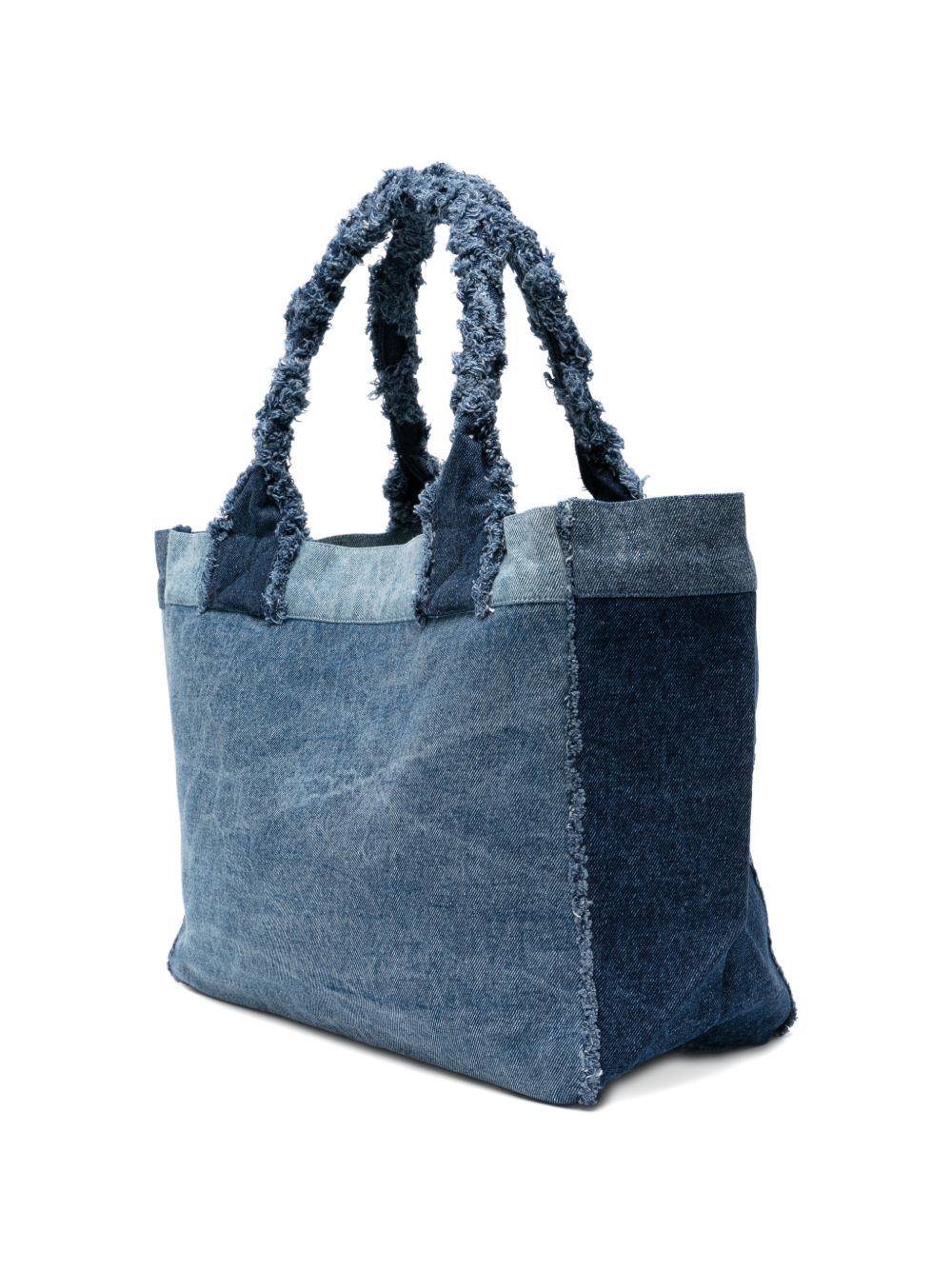 GANNI Borsa Shopping in denim di cotone blu con logo 