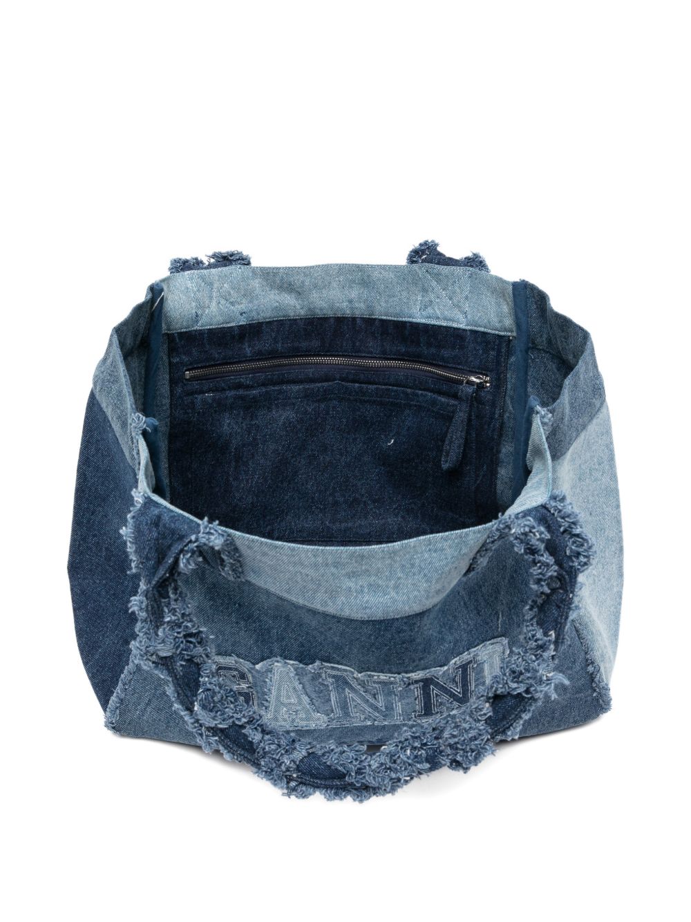 GANNI Borsa Shopping in denim di cotone blu con logo 