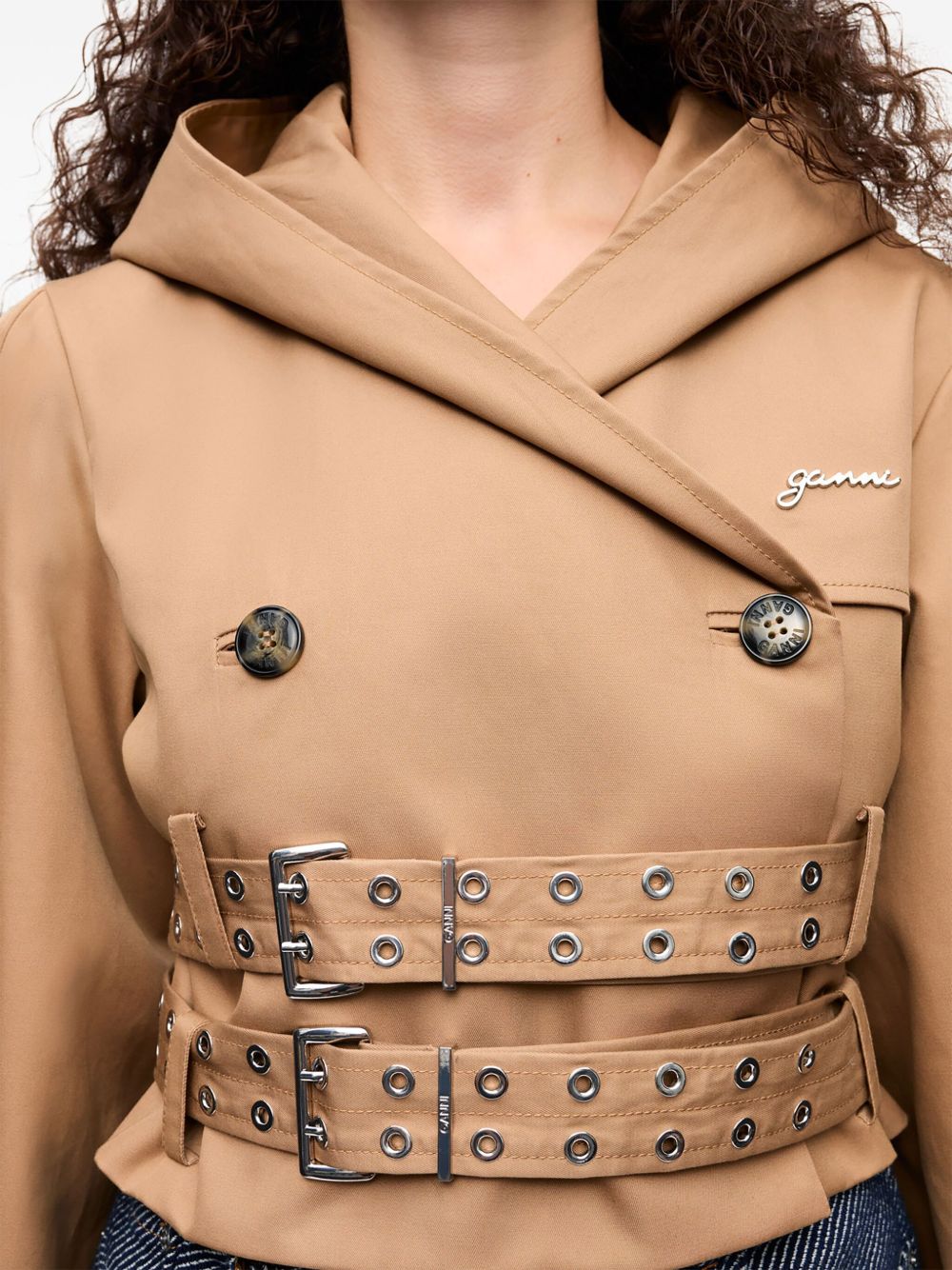 GANNI Trench corto beige doppiopetto 