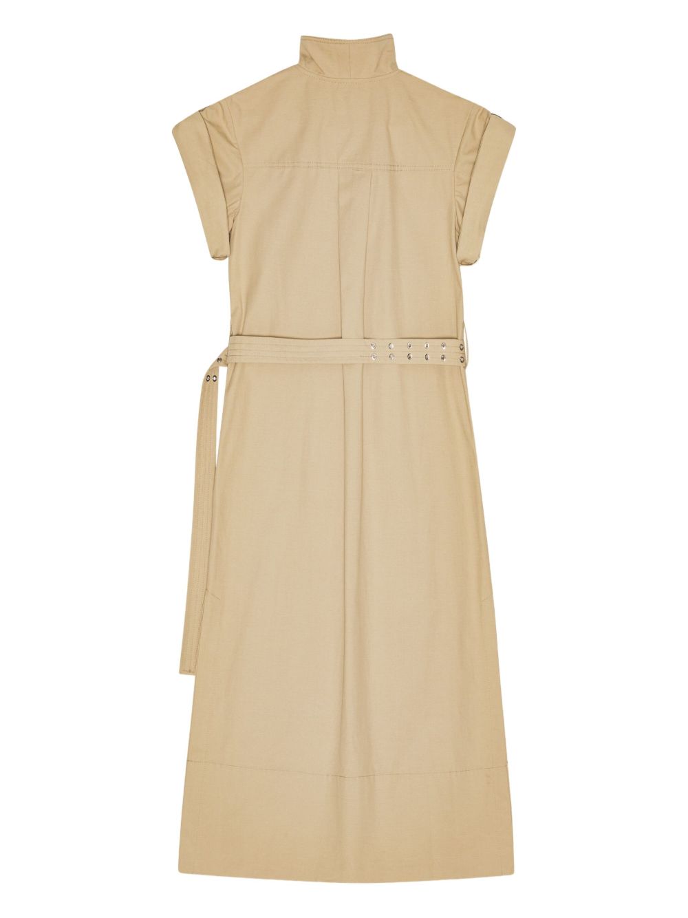GANNI Abito midi chemisier in cotone misto lino beige 