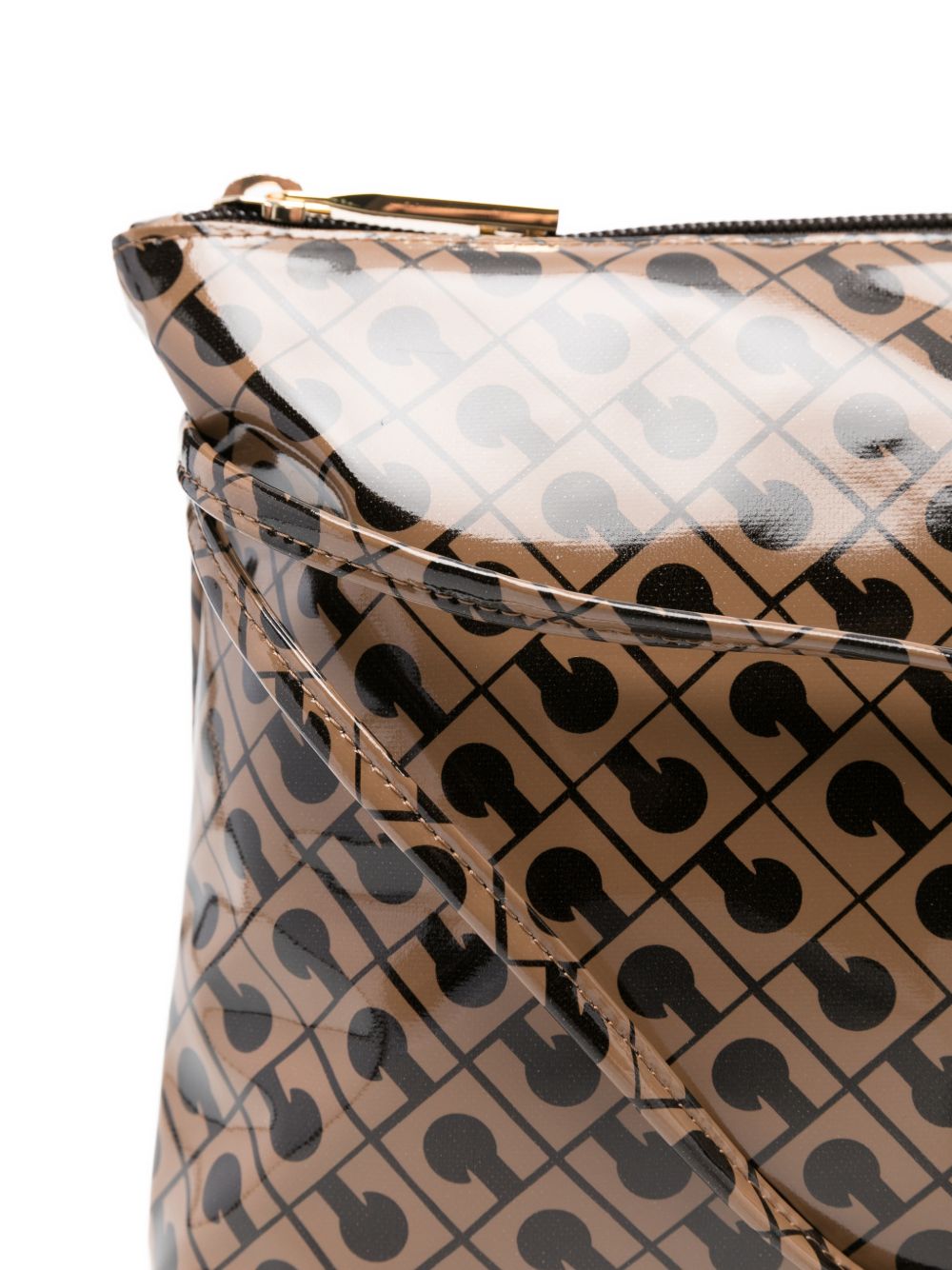 GHERARDINI Pochette clutch bag Softy Glossy Toffee con logo all-over 