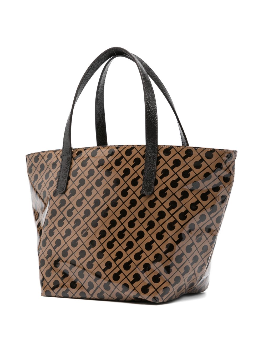 GHERARDINI Borsa shopping Softy Glossy Glossy marrone con logo all-over 