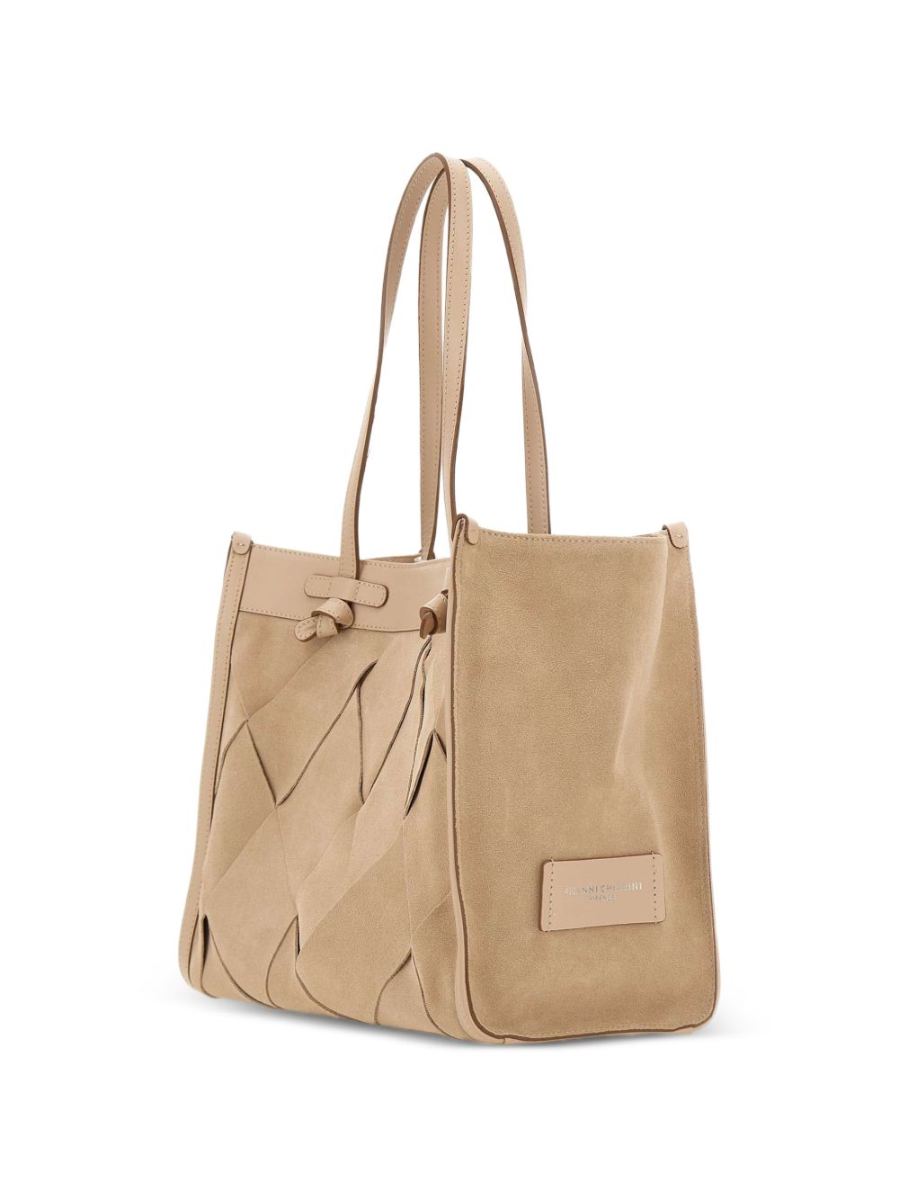 GIANNI CHIARINI Borsa shopping Marcella in pelle beige intrecciata 