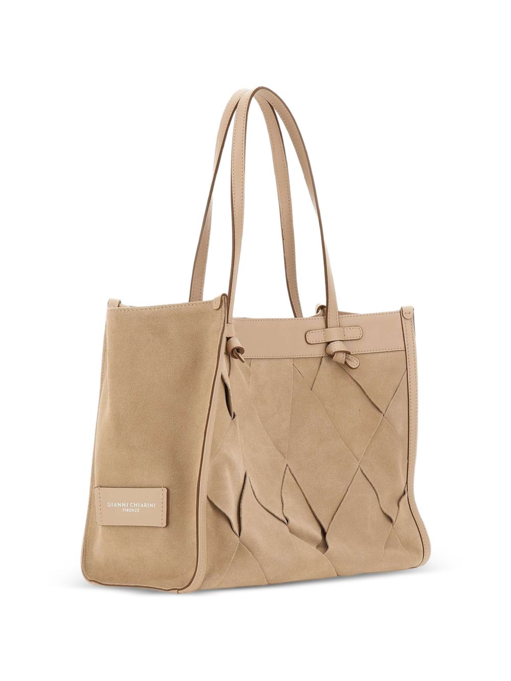 GIANNI CHIARINI Borsa shopping Marcella in pelle beige intrecciata 