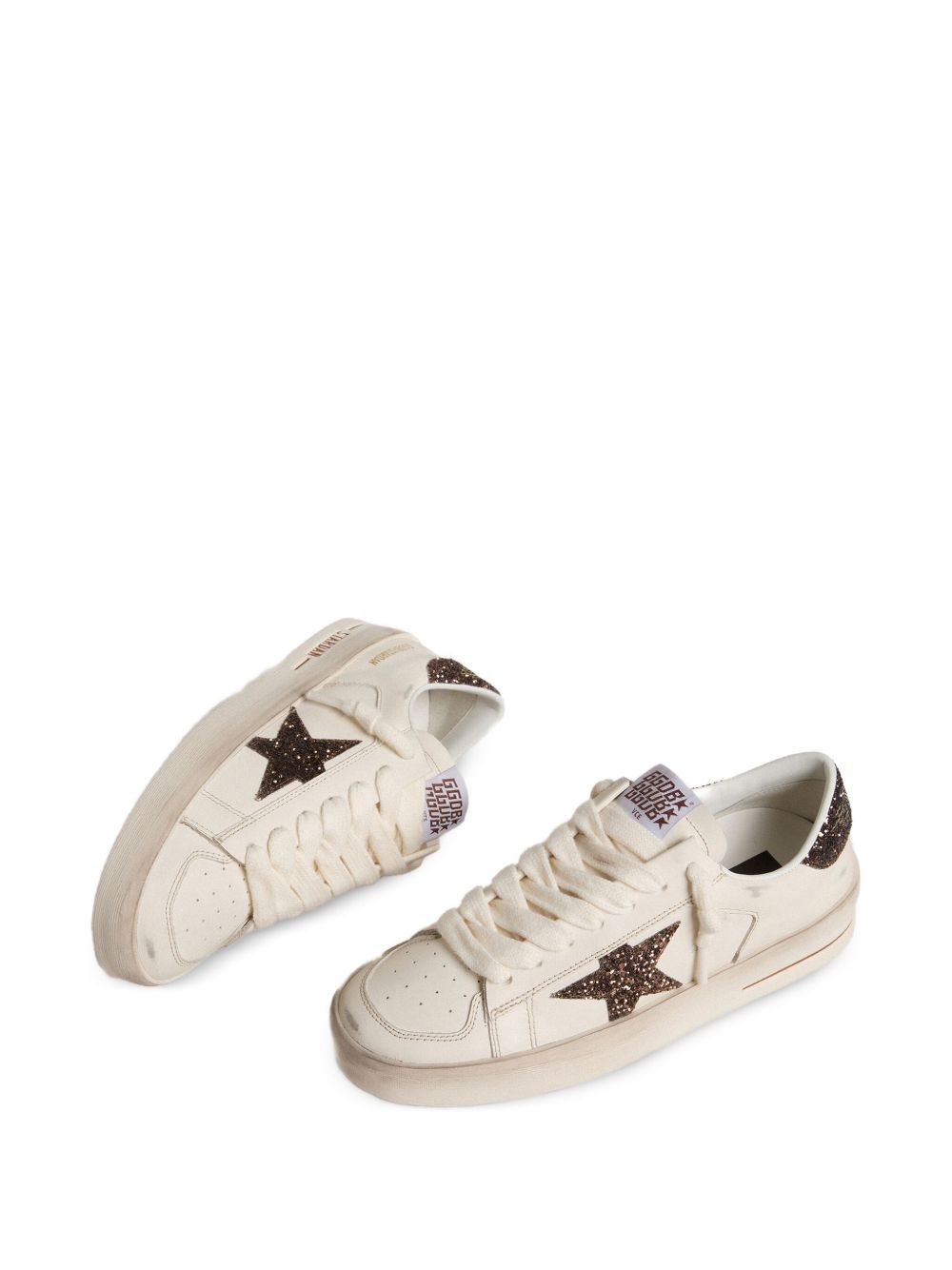 GOLDEN GOOSE Sneakers Stardan in pelle bianca con stella e talloncino in glitter 