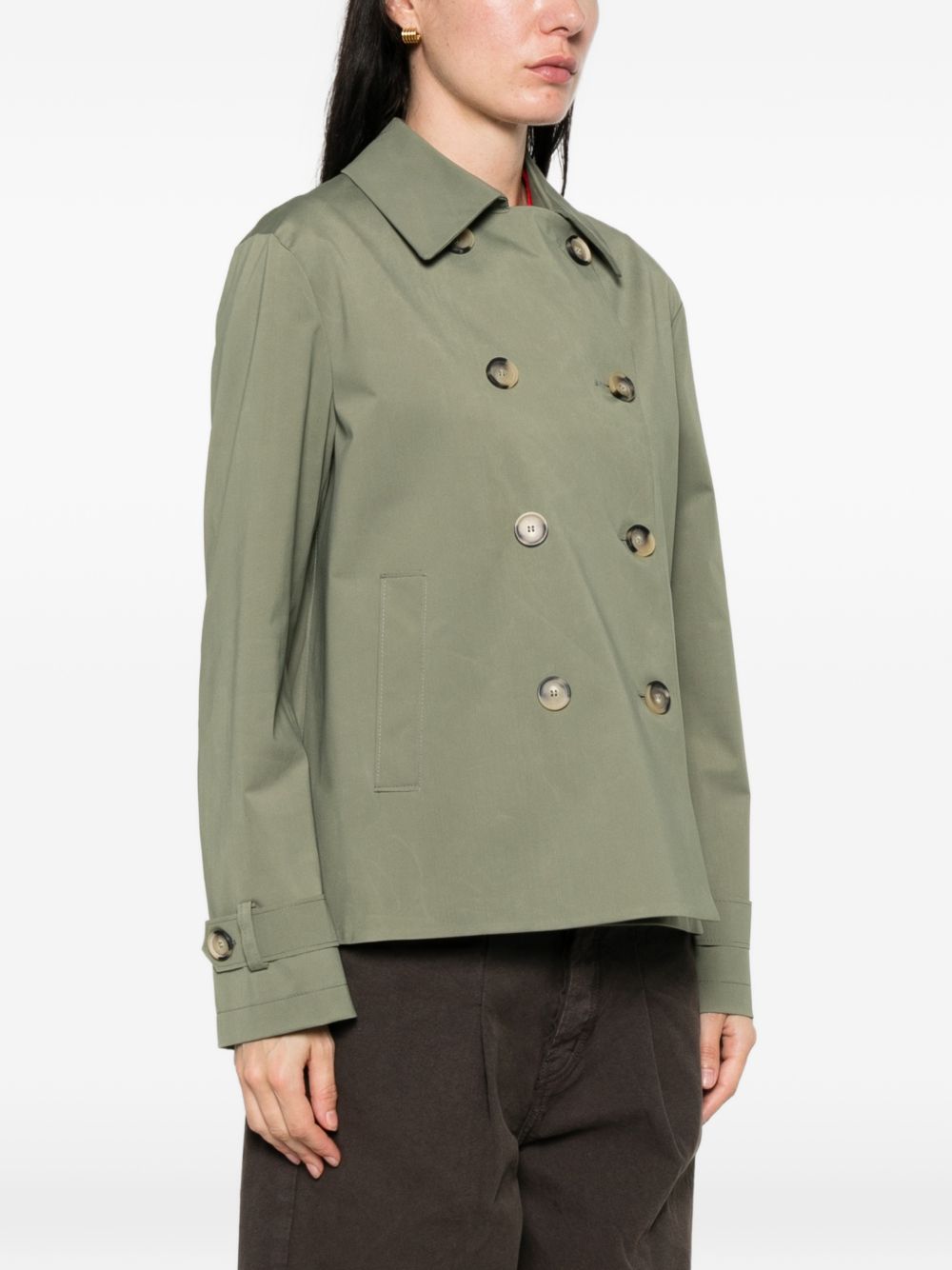 HARRIS WHARF LONDON Trench corto doppiopetto in tessuto leggero in verde caccia 