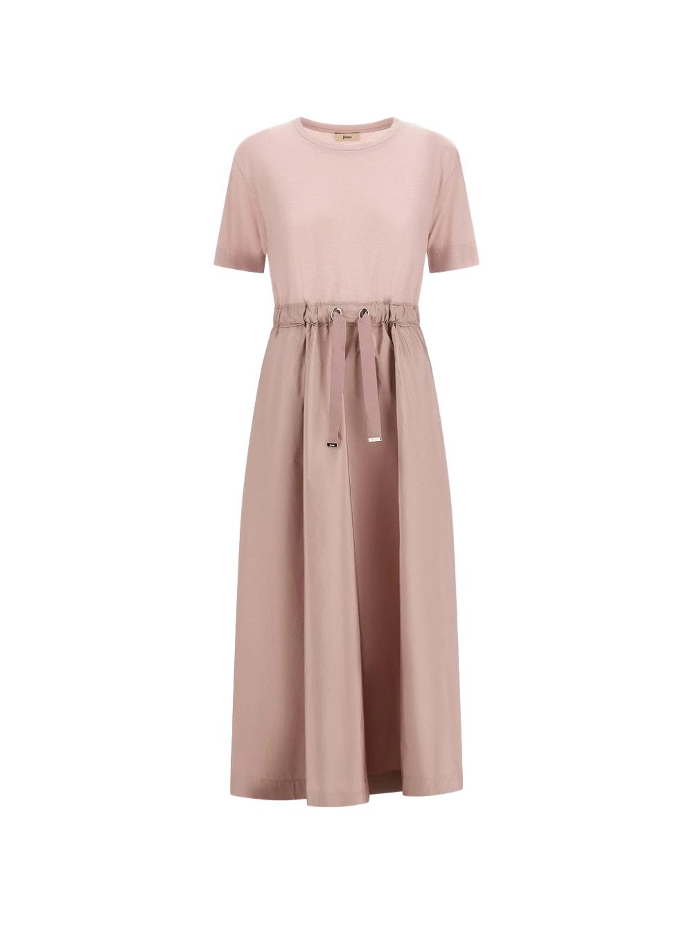 HERNO Abito midi combinato rosa antico con coulisse in vita 