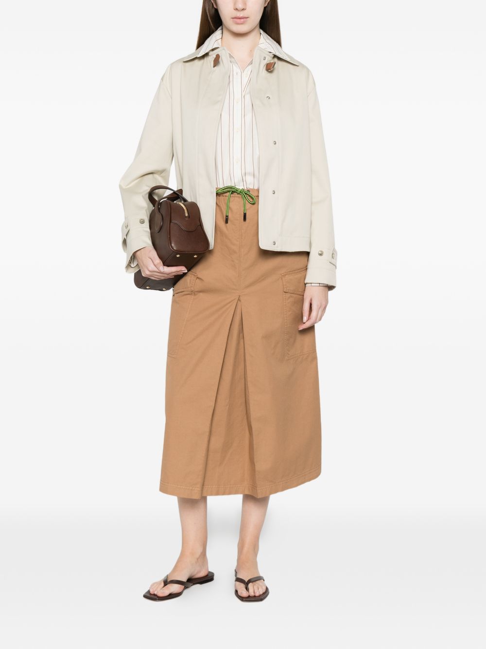 HERNO Gonna midi in cotone beige con tasche 