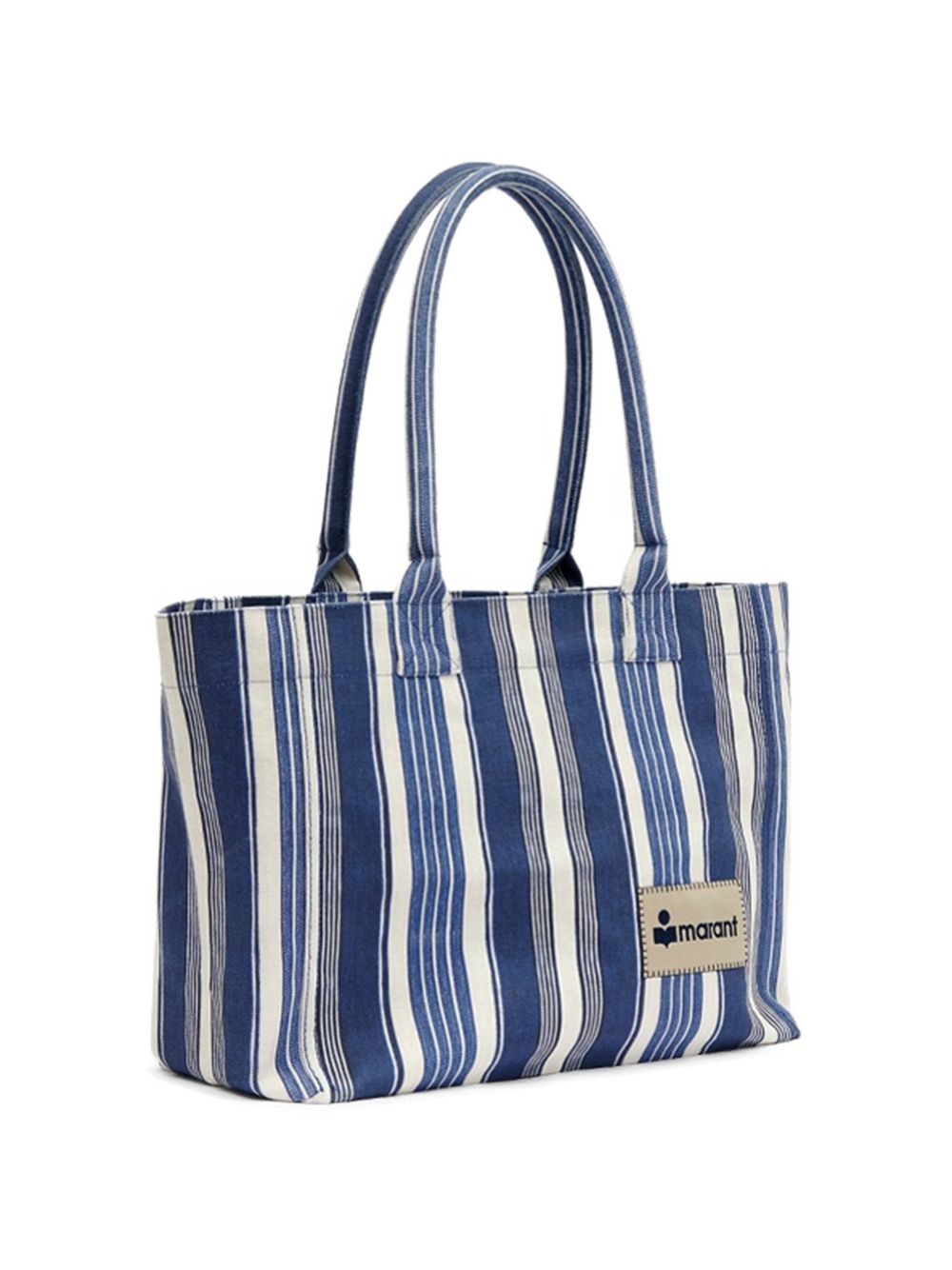ISABEL MARANT Borsa shopping in cotone a righe con logo 