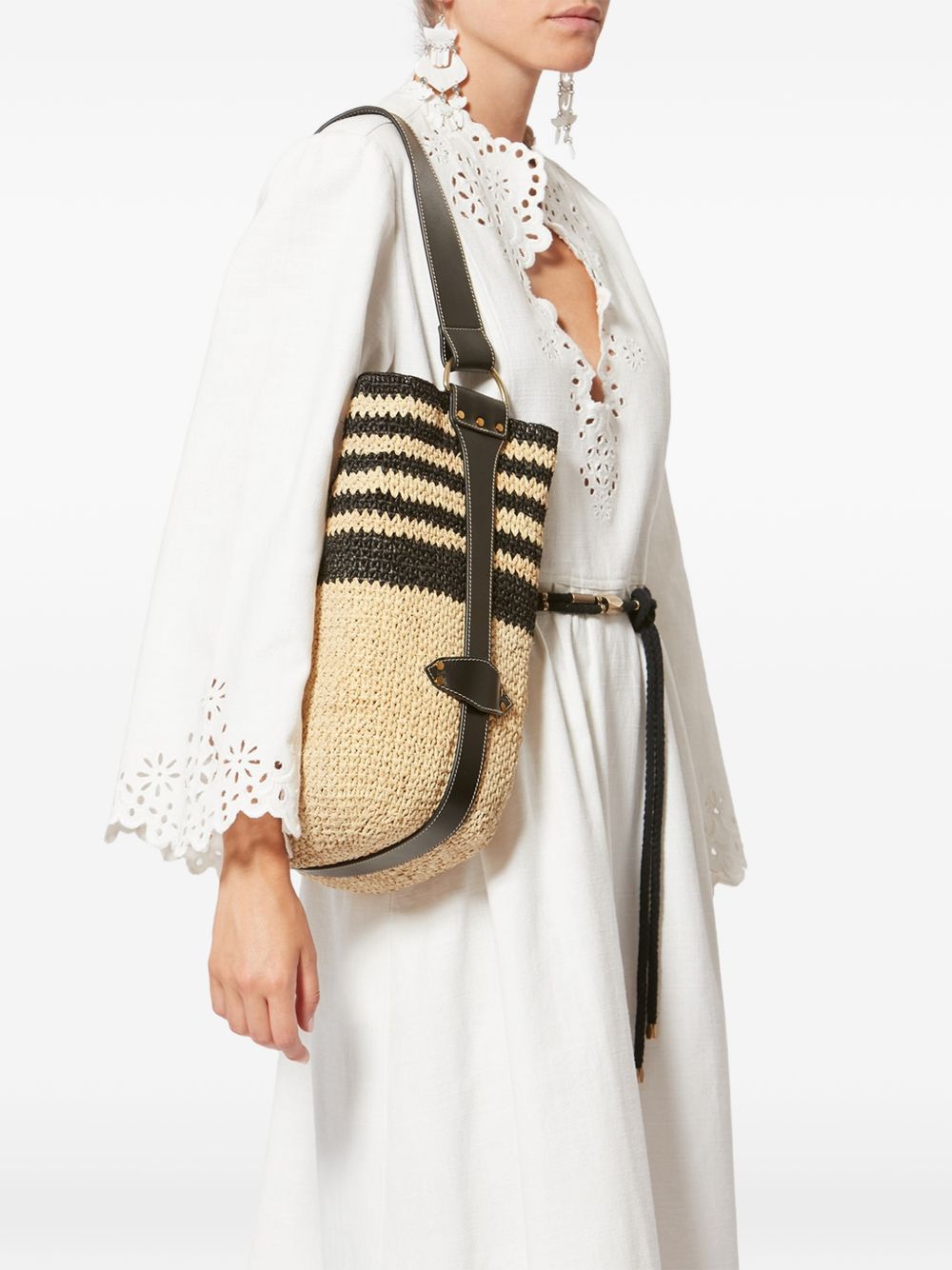 ISABEL MARANT Borsa a spalla Bayia in rafia beige e pelle 