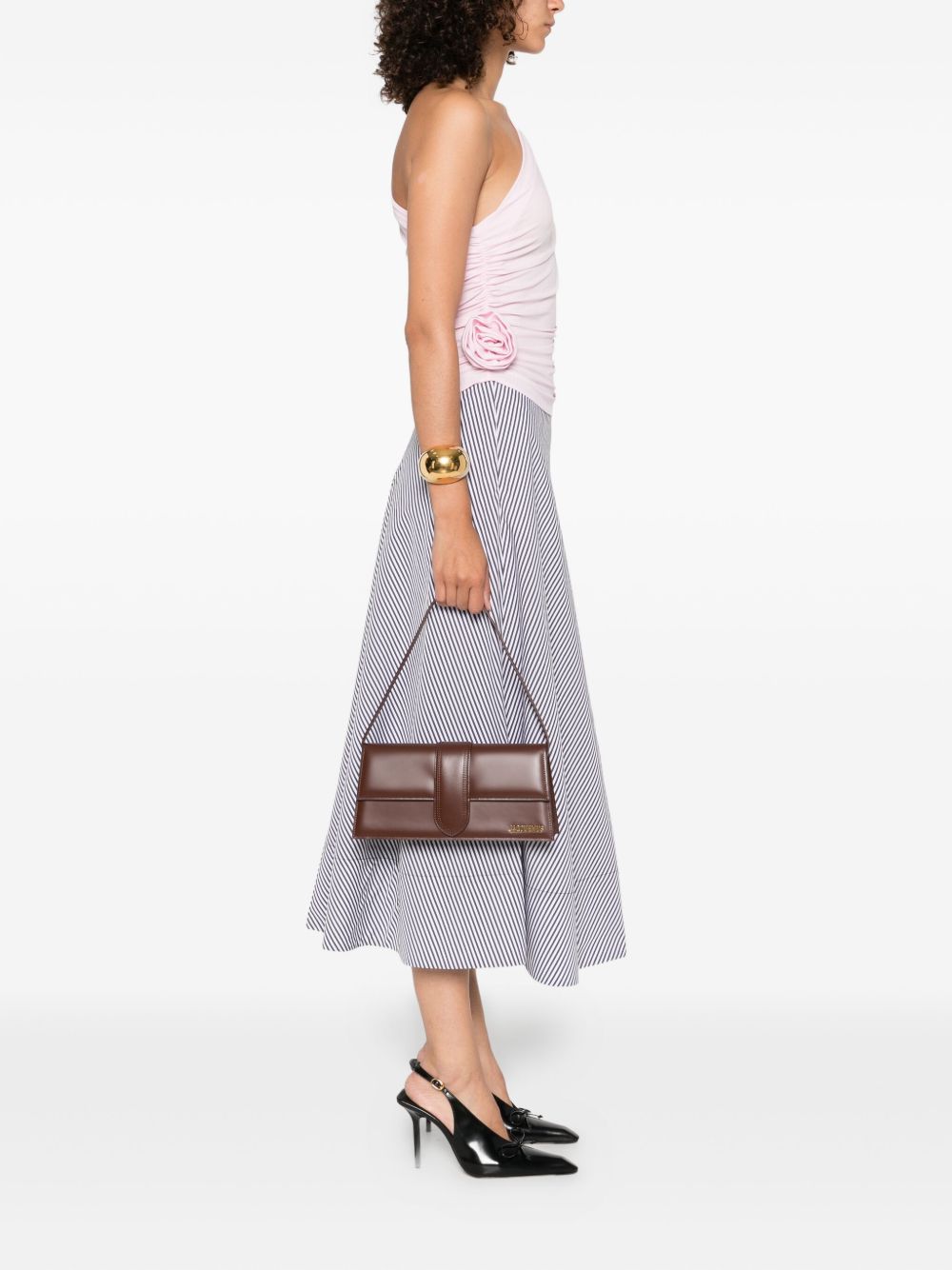 JACQUEMUS Borsa Bambino Longo a spalla in pelle marrone 