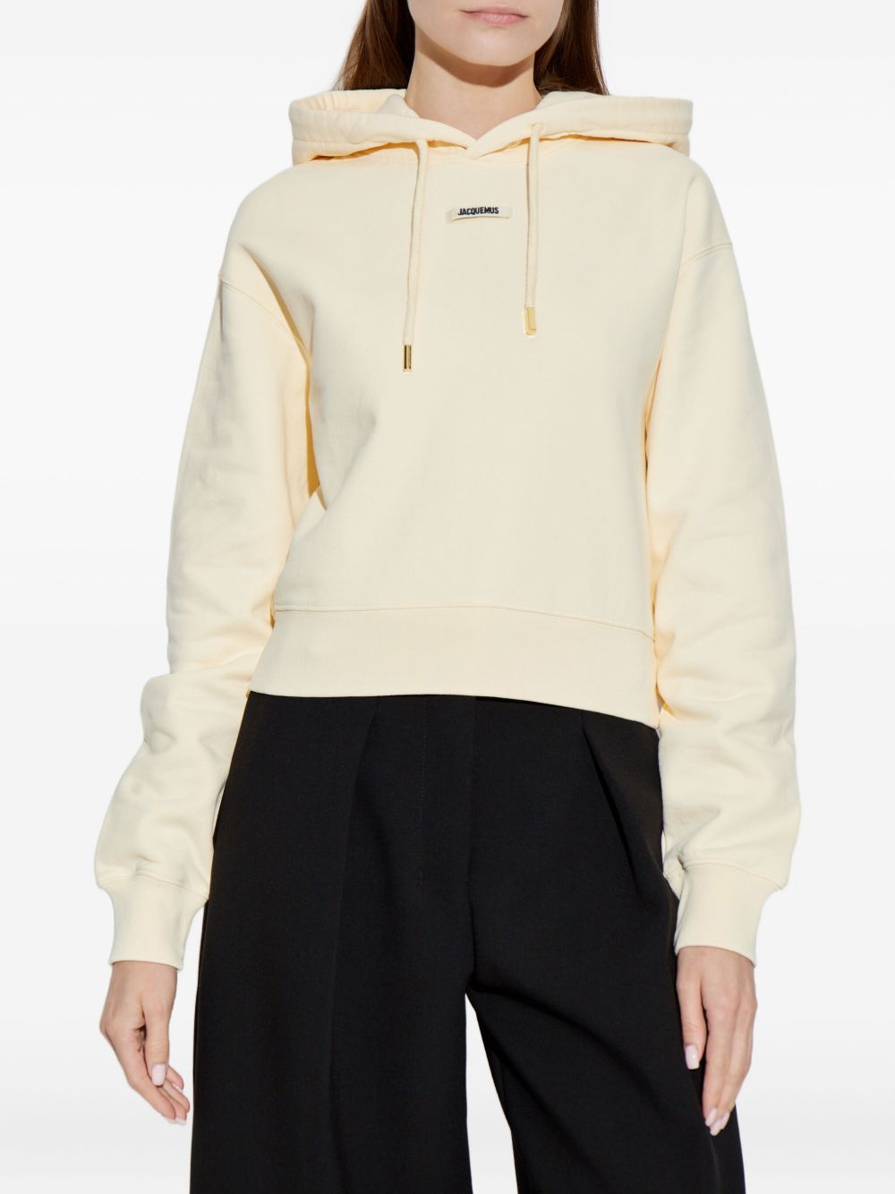 JACQUEMUS Felpa Gros Grain beige in cotone con cappuccio 