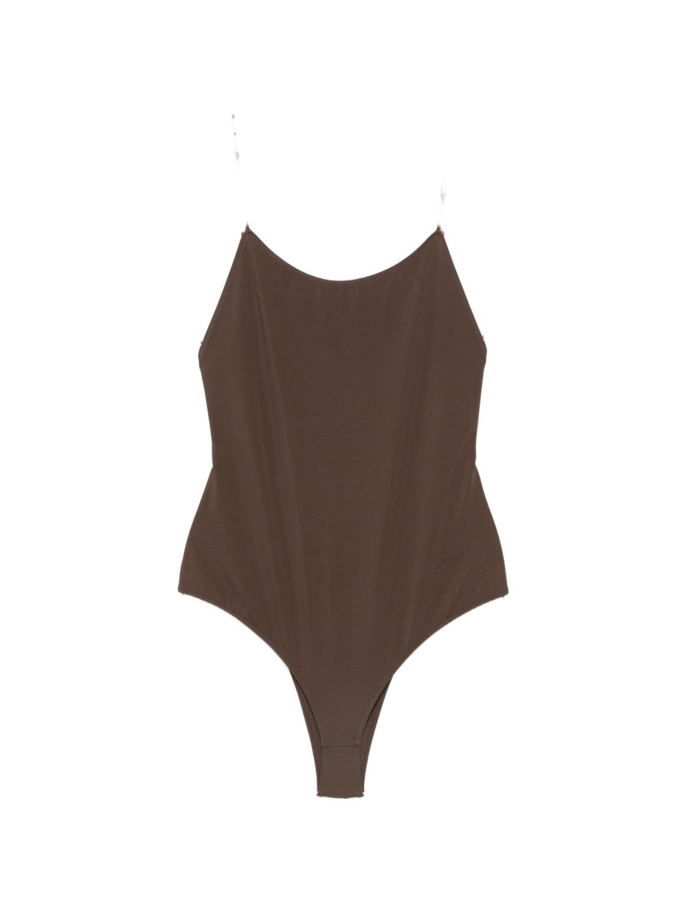 JACQUEMUS Costume intero Cabana marrone con spalline sottili e scollo sulla schiena 