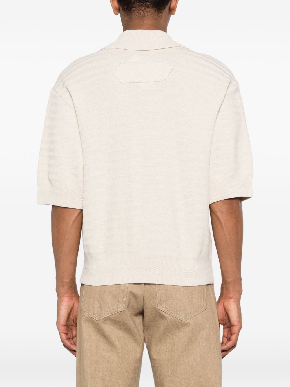 JACQUEMUS Polo in maglia in cotone e seta beige 