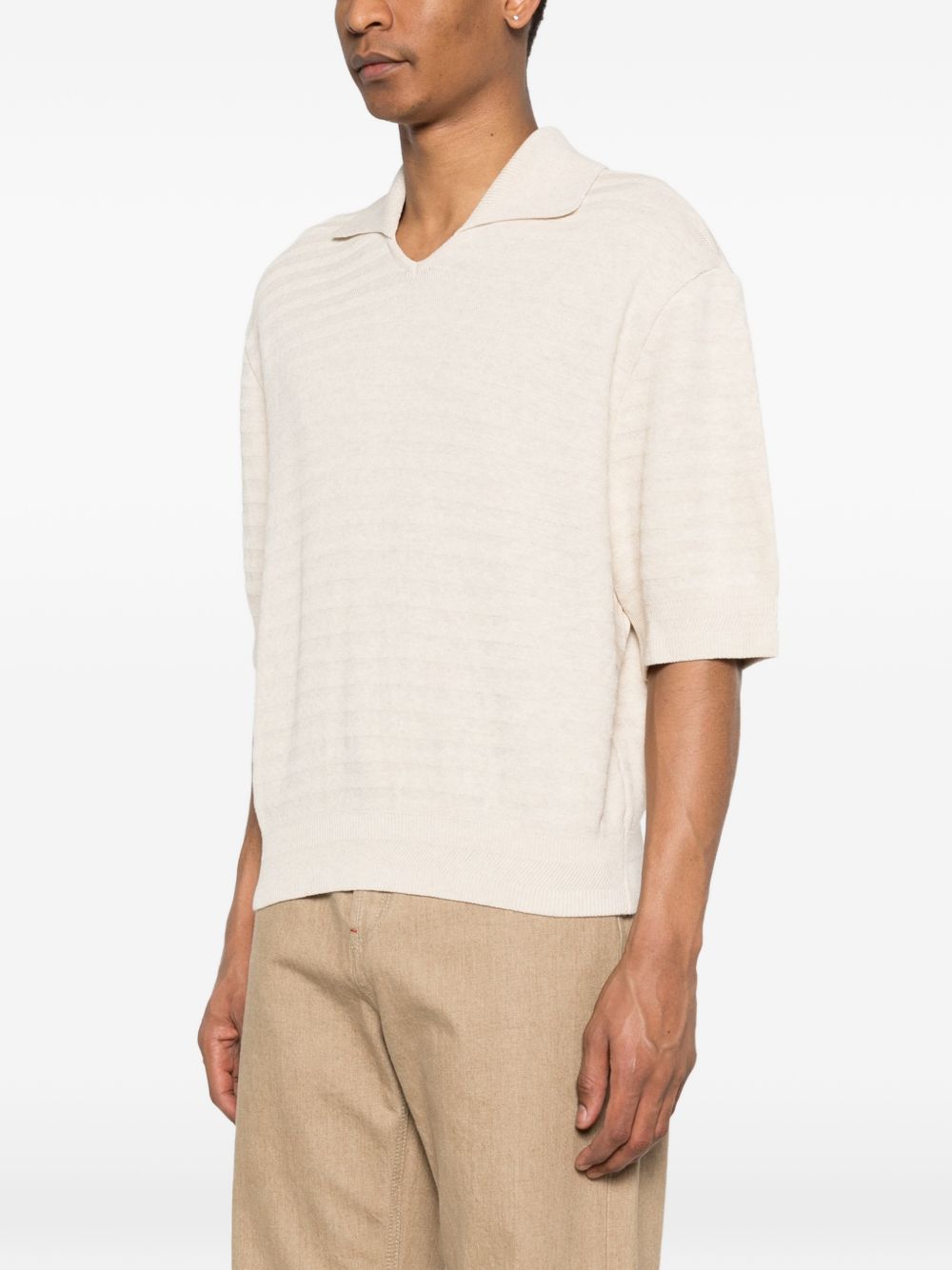 JACQUEMUS Polo in maglia in cotone e seta beige 