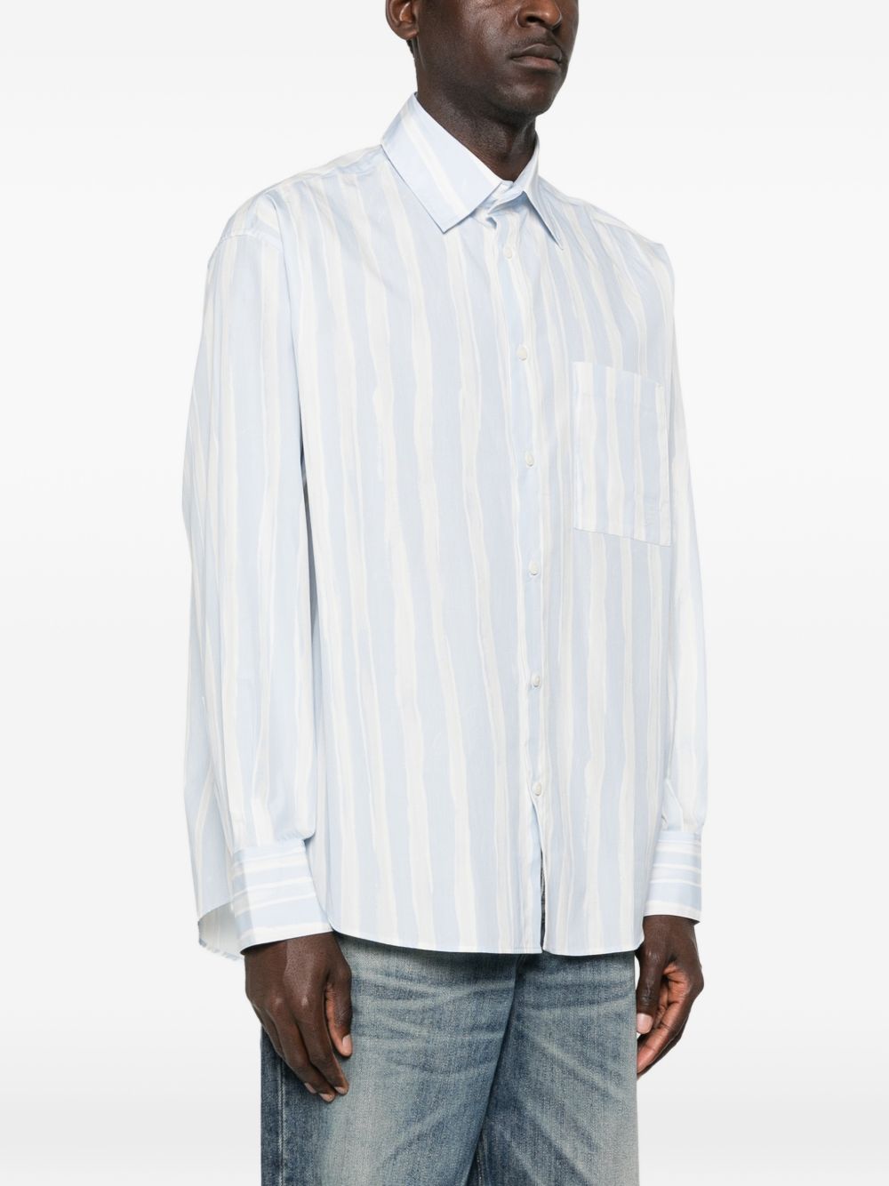 JACQUEMUS Camicia Jacquemus in cotone azzurro chiaro e grigio a righe 