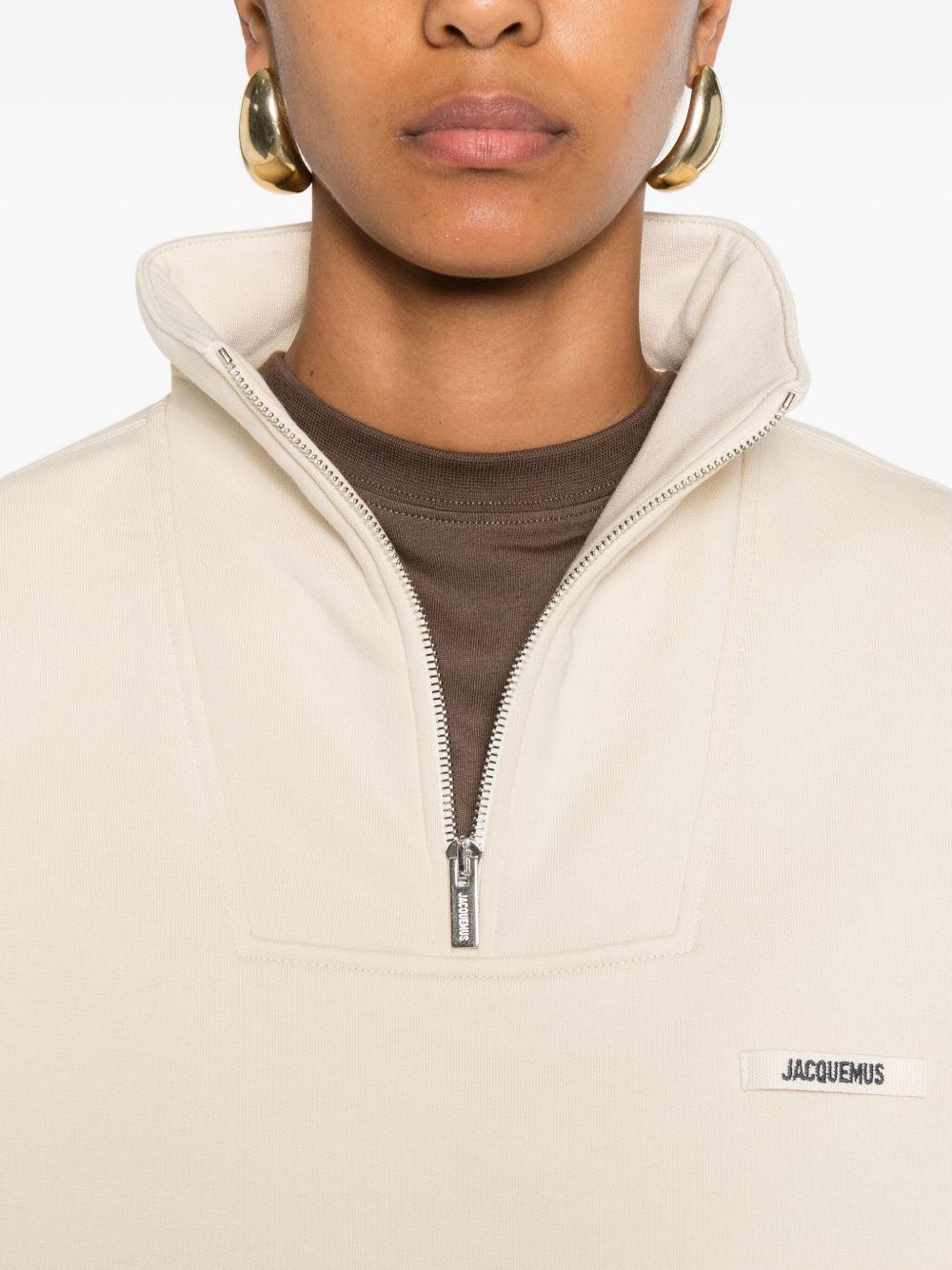 JACQUEMUS Felpa Gros Grain beige con zip 