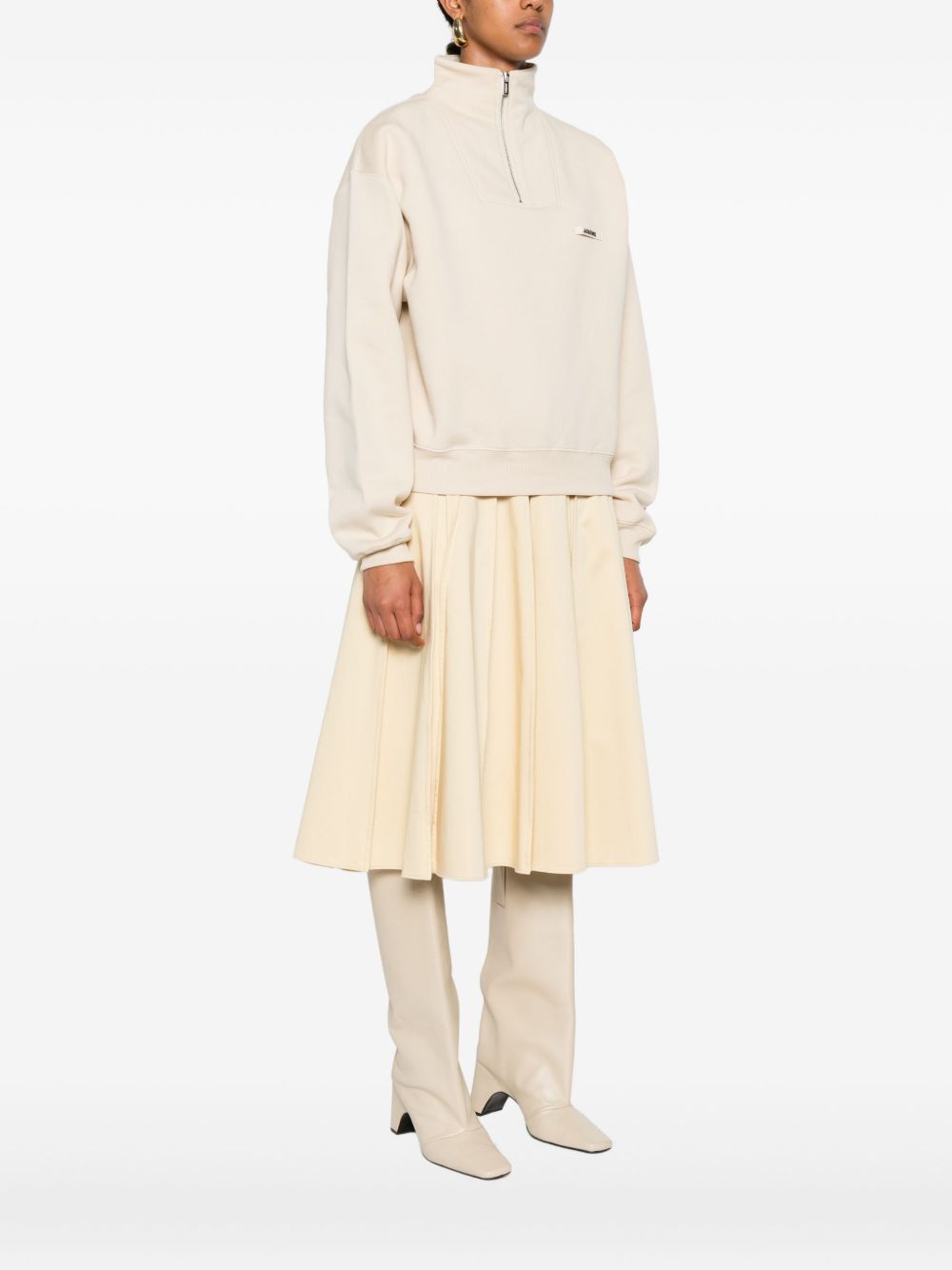 JACQUEMUS Felpa Gros Grain beige con zip 