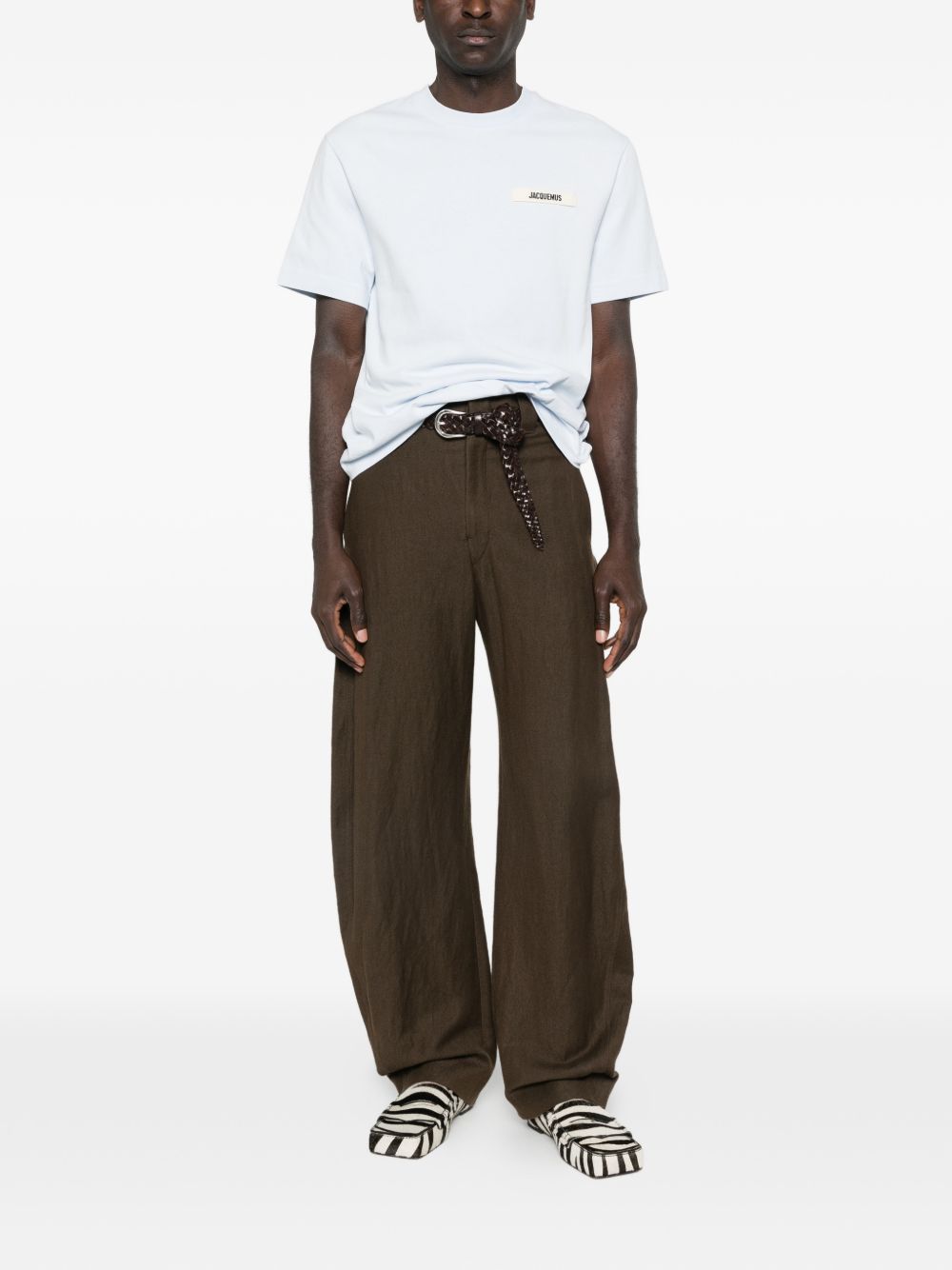 JACQUEMUS T-shirt Gros Grain celeste in cotone con logo 