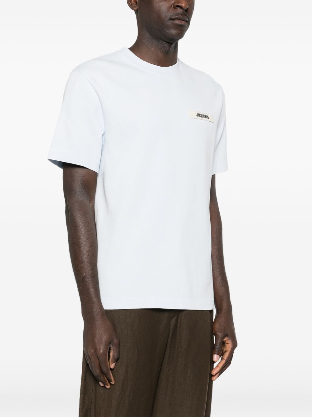 JACQUEMUS T-shirt Gros Grain celeste in cotone con logo 