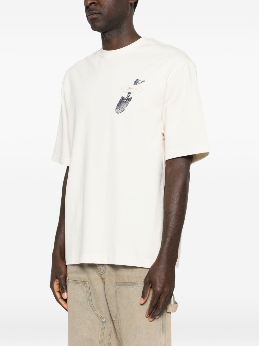JACQUEMUS T-shirt Pelle bianca in cotonecon stampa 