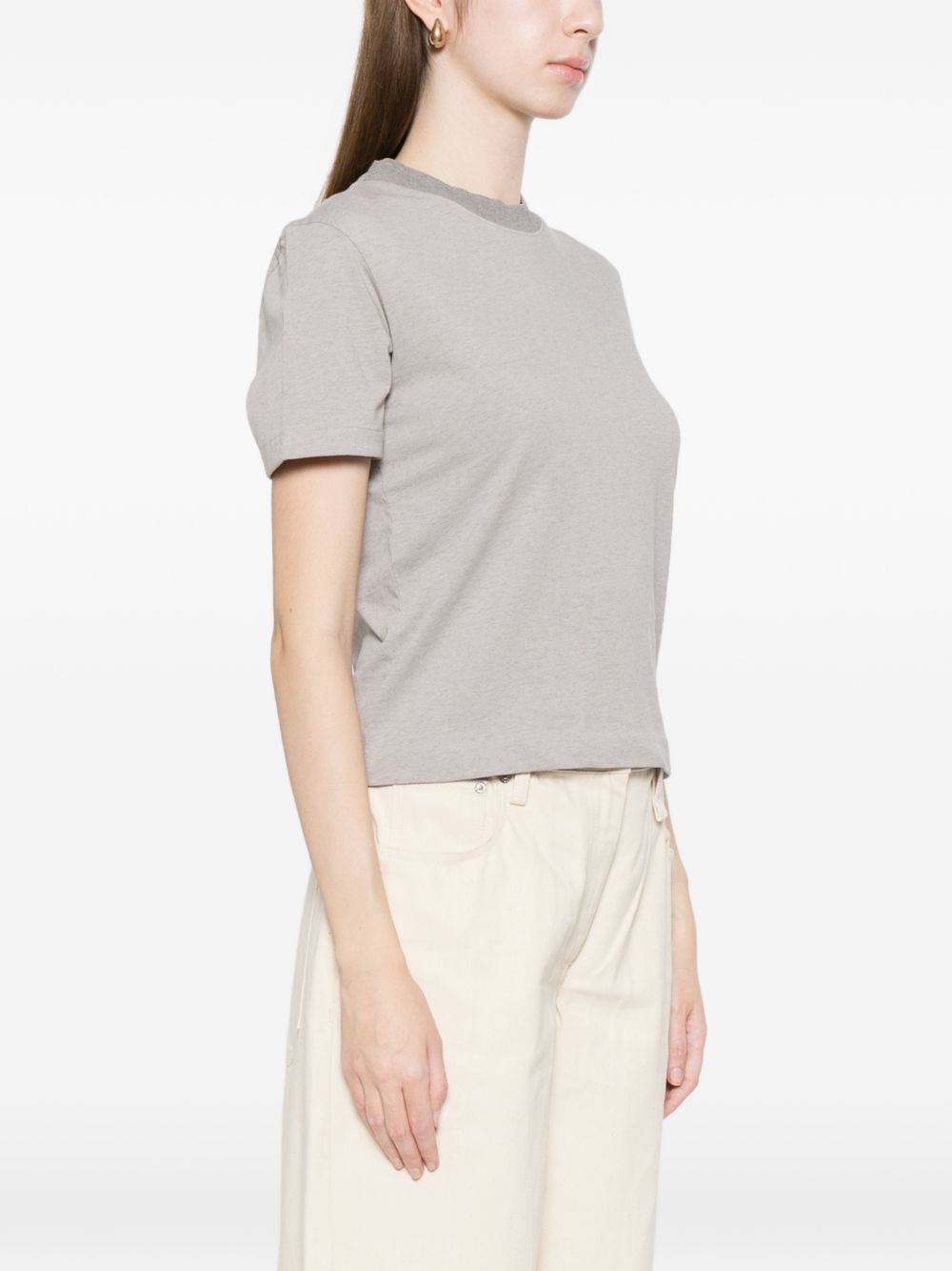 JACQUEMUS T-shirt grigia con scollo rotondo e ricamo logo 