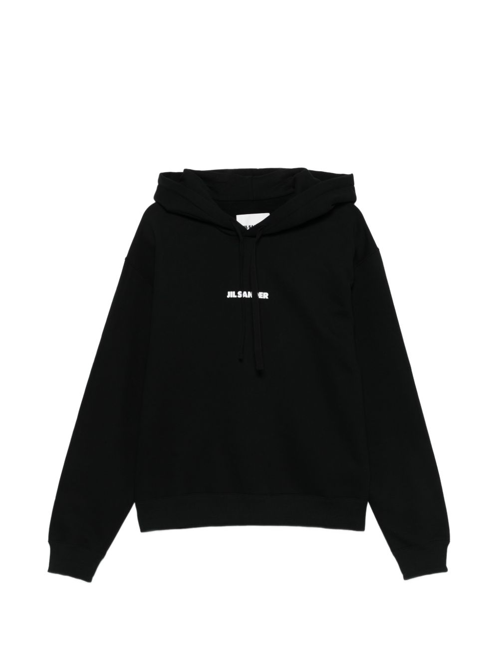 JIL SANDER Felpa in cotone nero con cappuccio e logo bianco 