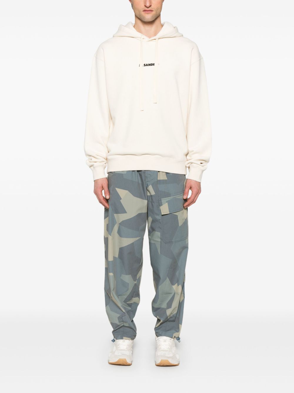 JIL SANDER Felpa con cappuccio in cotone color panna 