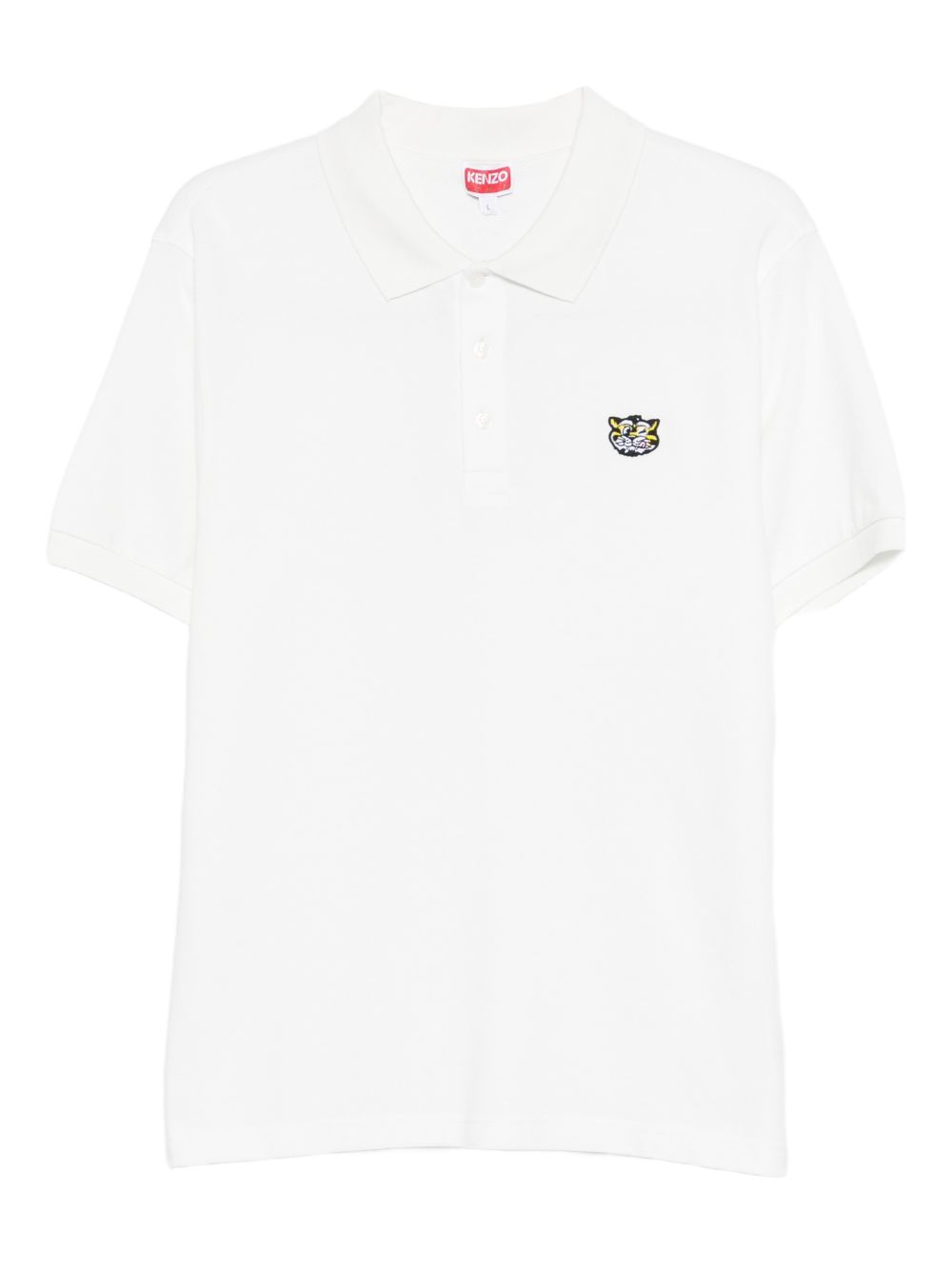 KENZO Polo in cotone bianco con patch tigre 