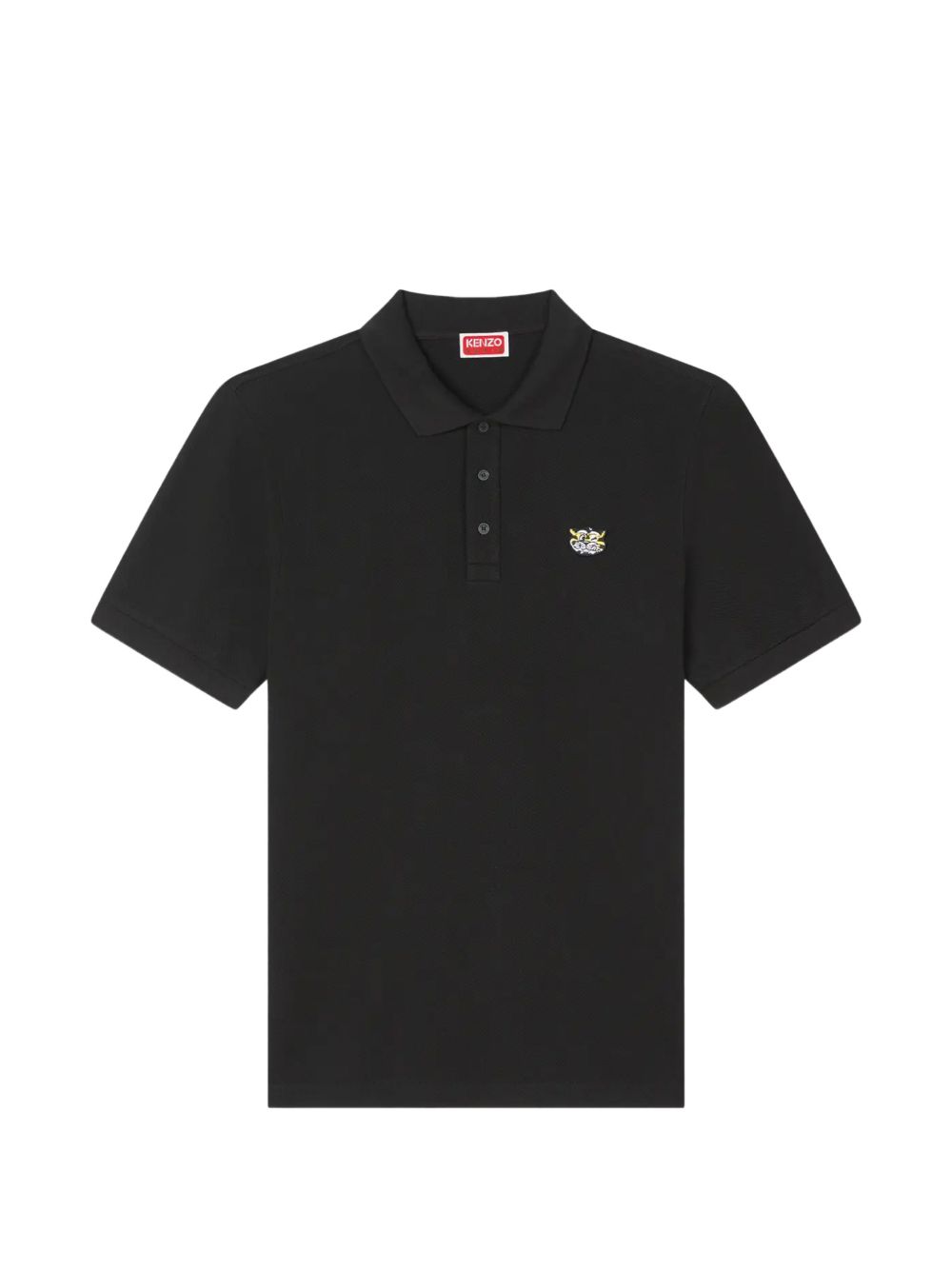 KENZO Polo nera in cotone con logo cucito 