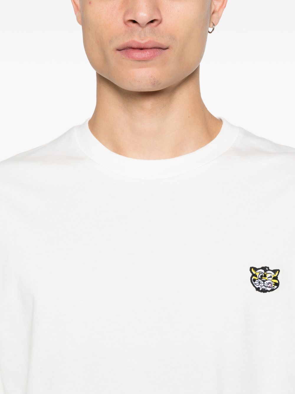 KENZO T-shirt in cotone bianco con patch tigre 