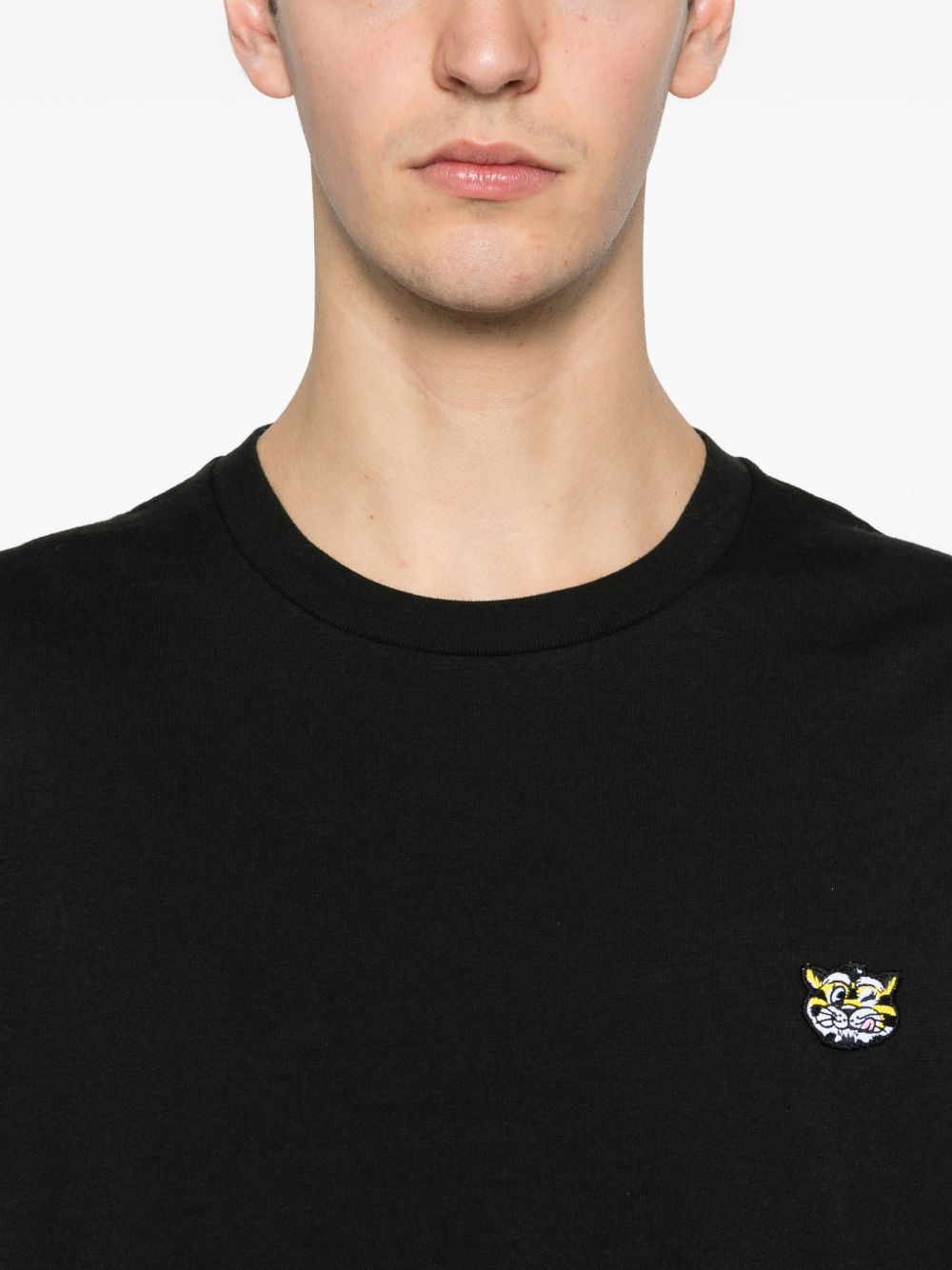 KENZO T-shirt in cotone nero con patch tigre 