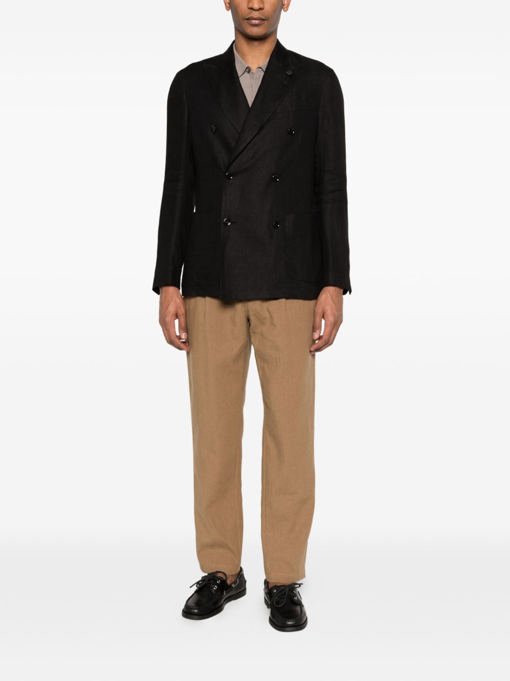 LARDINI Blazer in lino nero doppiopetto 