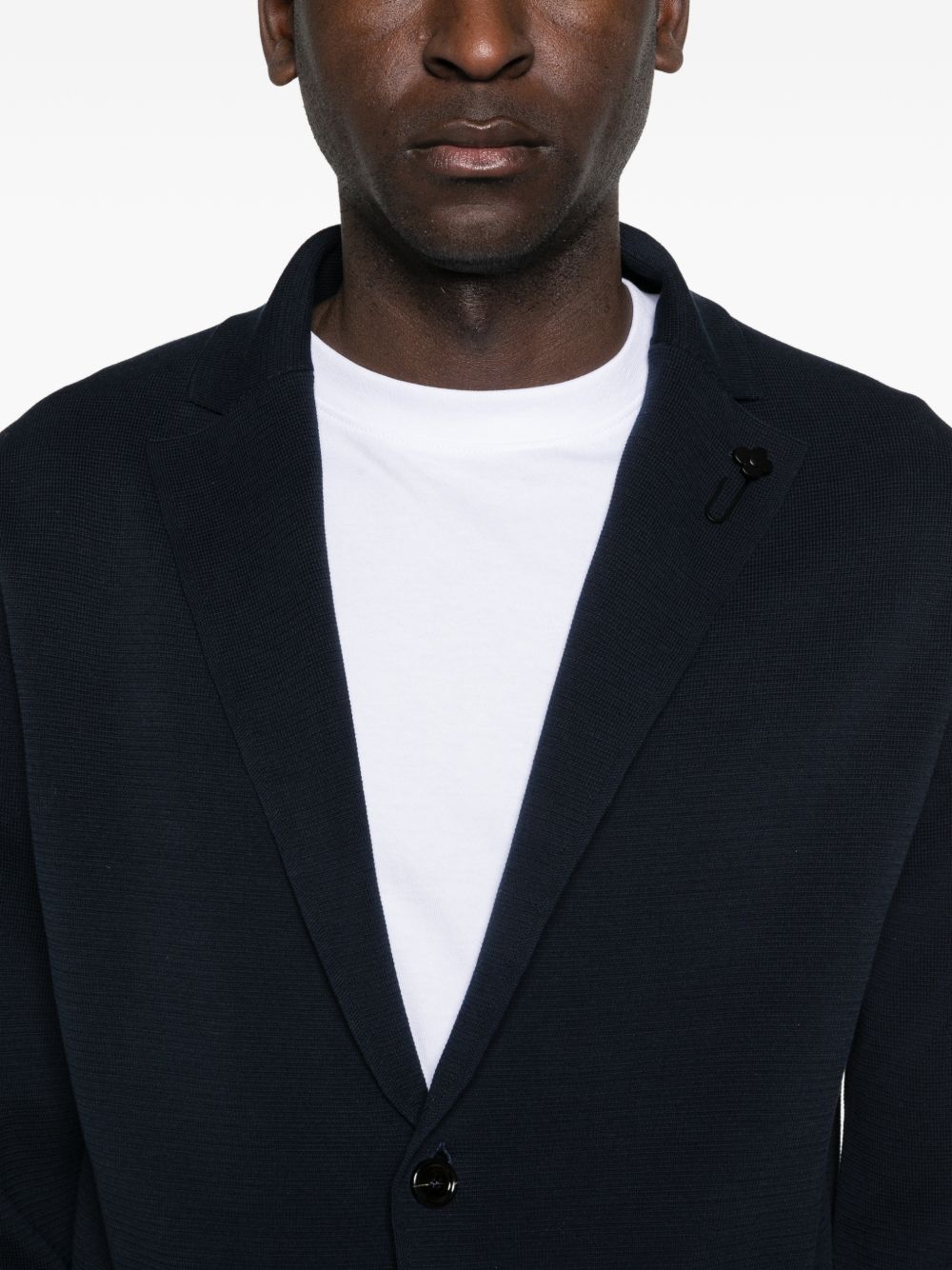 LARDINI Giacca blu scuro in lana con clip floreale 